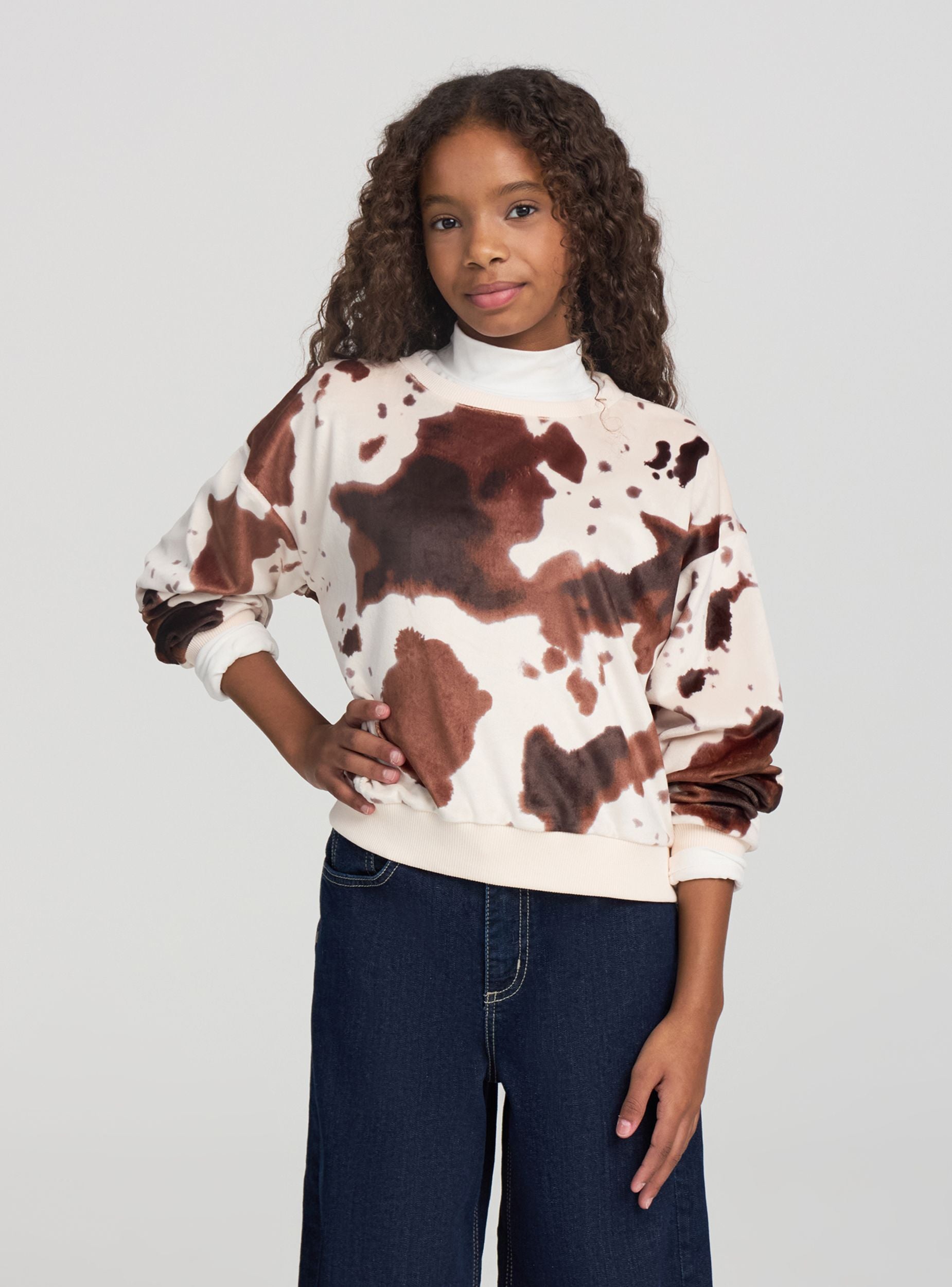 Felpa crop con stampa muccata Var beige