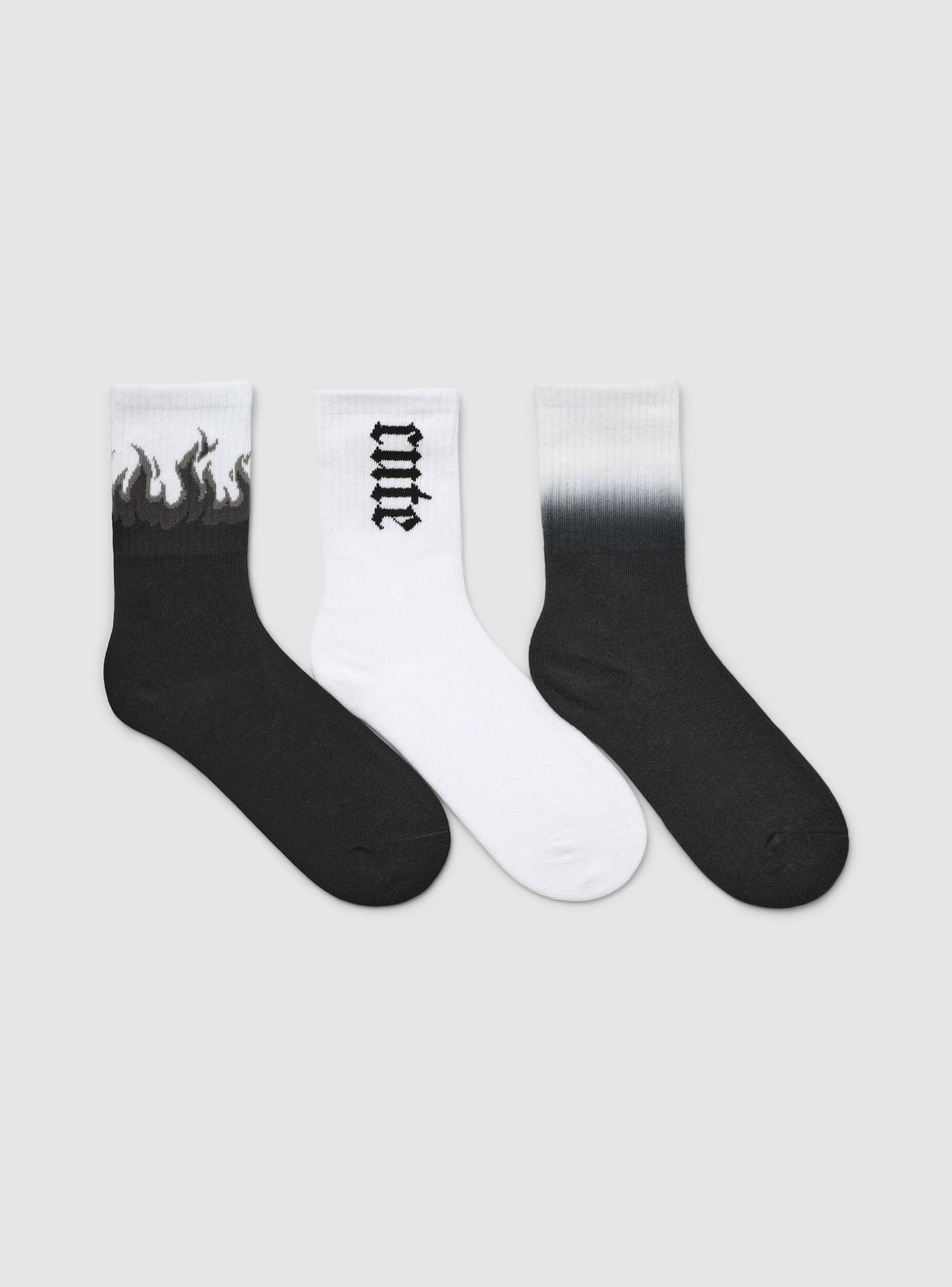 Pack 3 paia calze con stampa fiamme e scritta Var nero