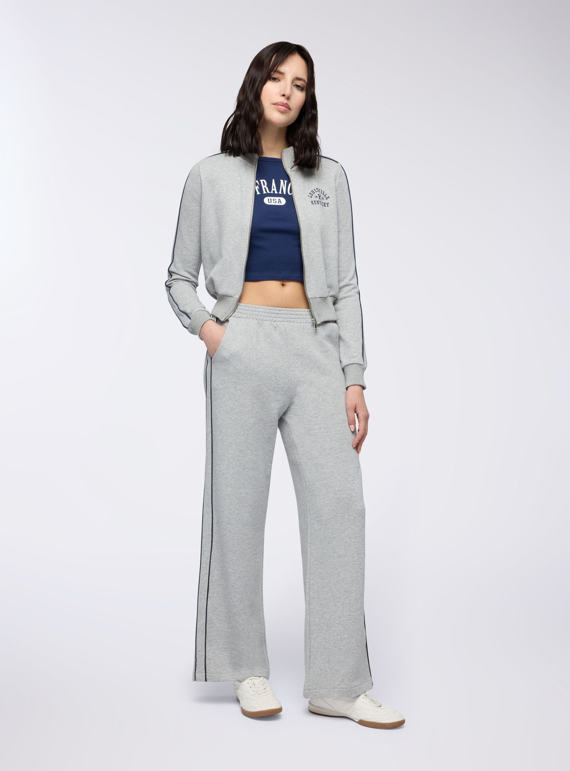 Pantaloni tuta wide leg con banda laterale Grigio chiaro melange