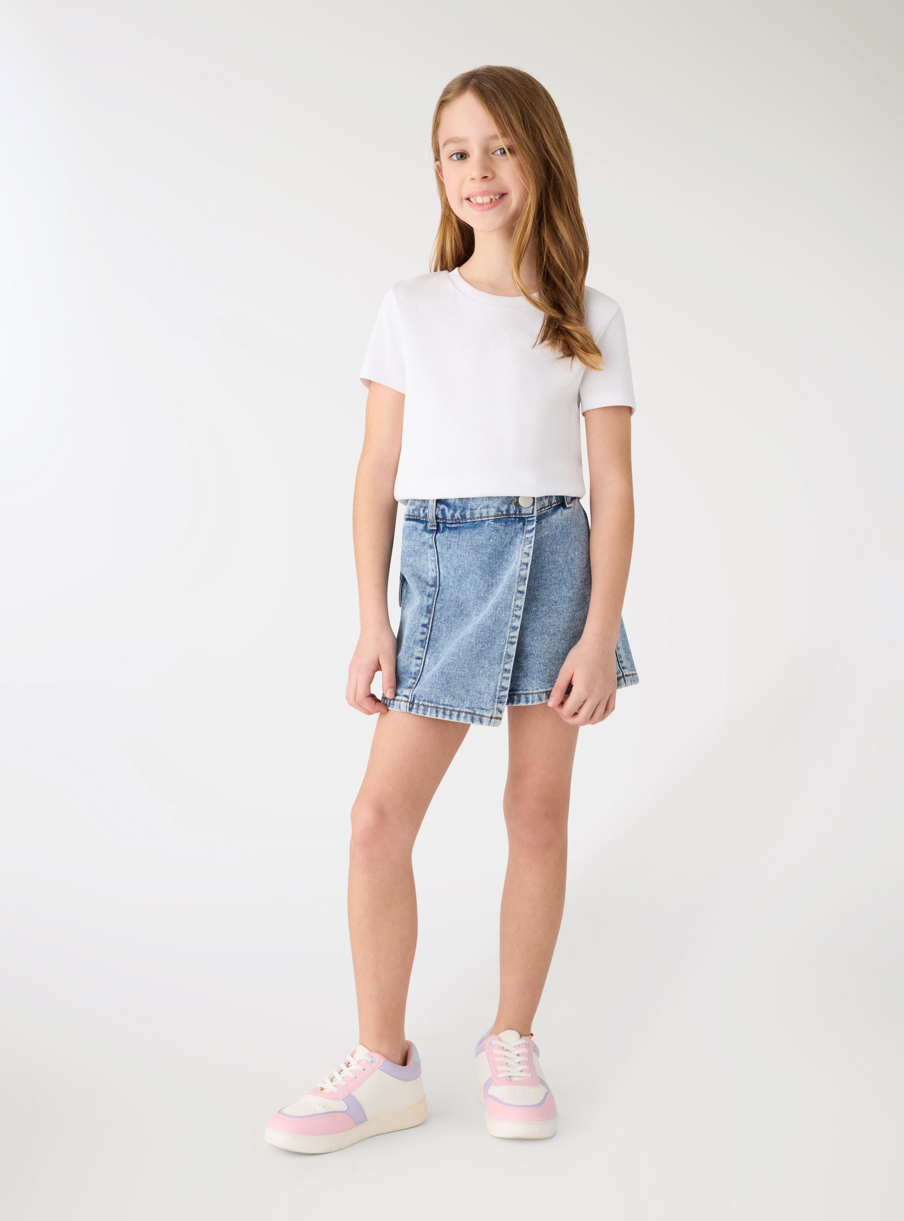 Gonna mini in denim con tasca cargo e strappi Var blu denim