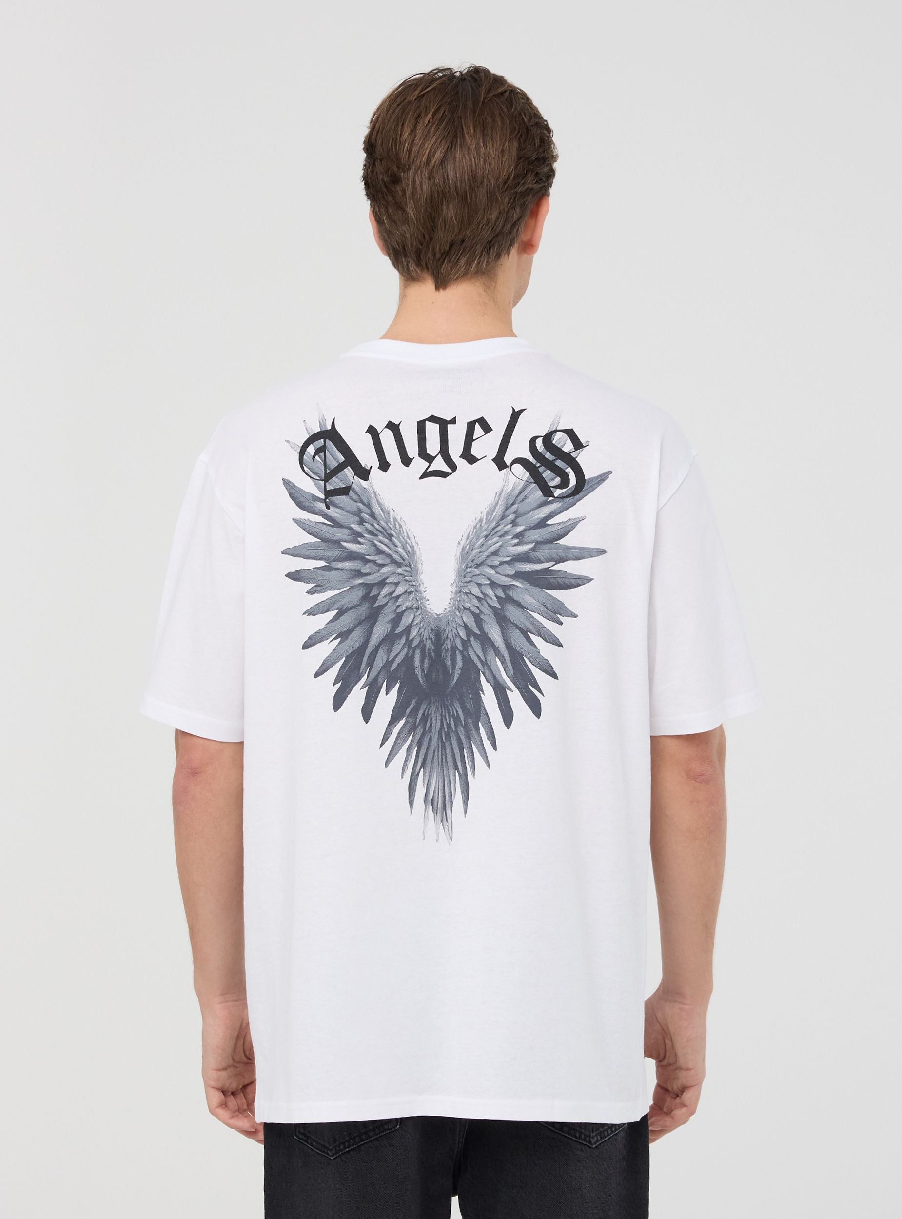 T-shirt over con stampa ali fronte/retro Bianco ottico uomo