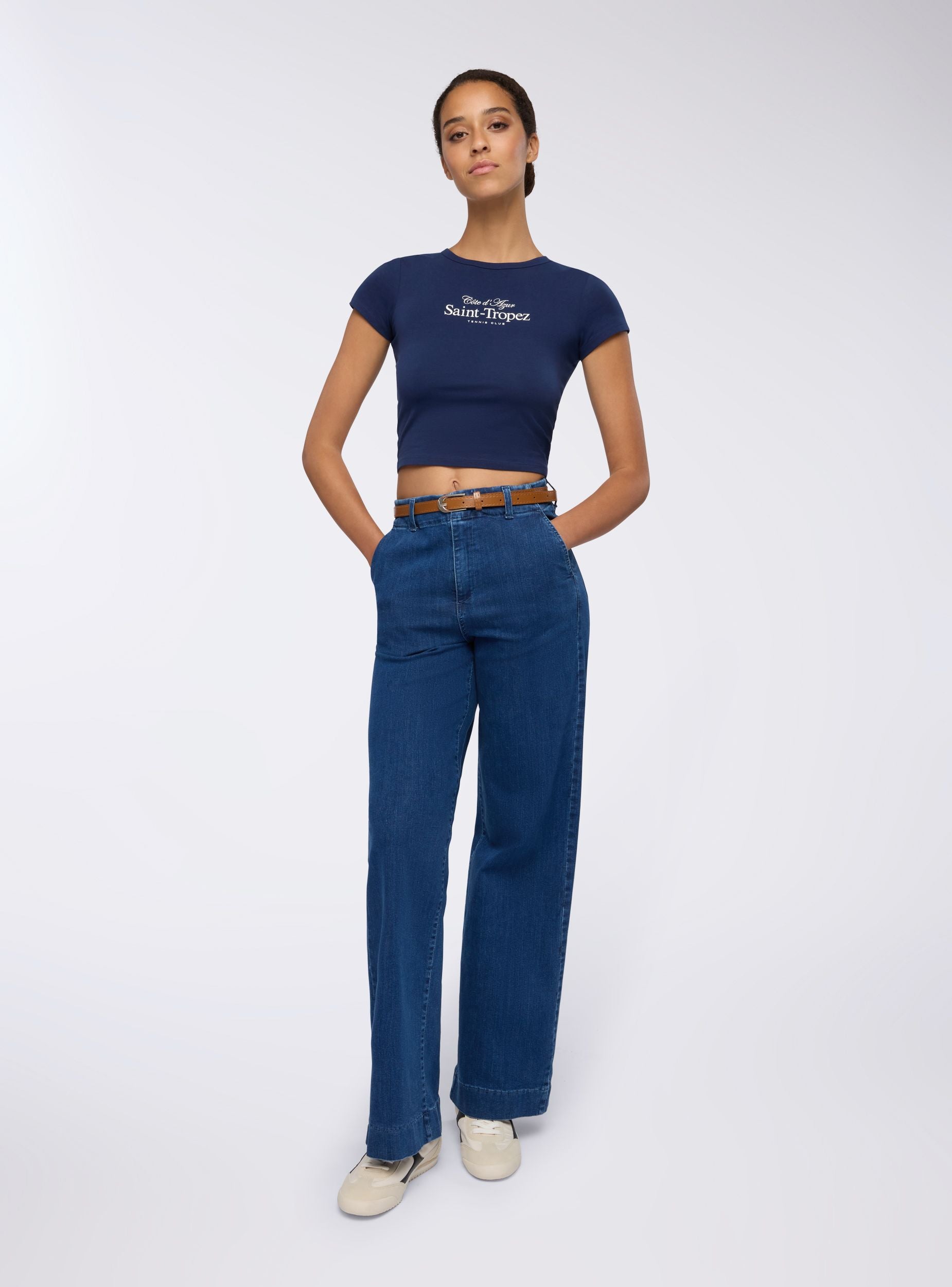 Jeans wide leg con cintura Blu denim medio