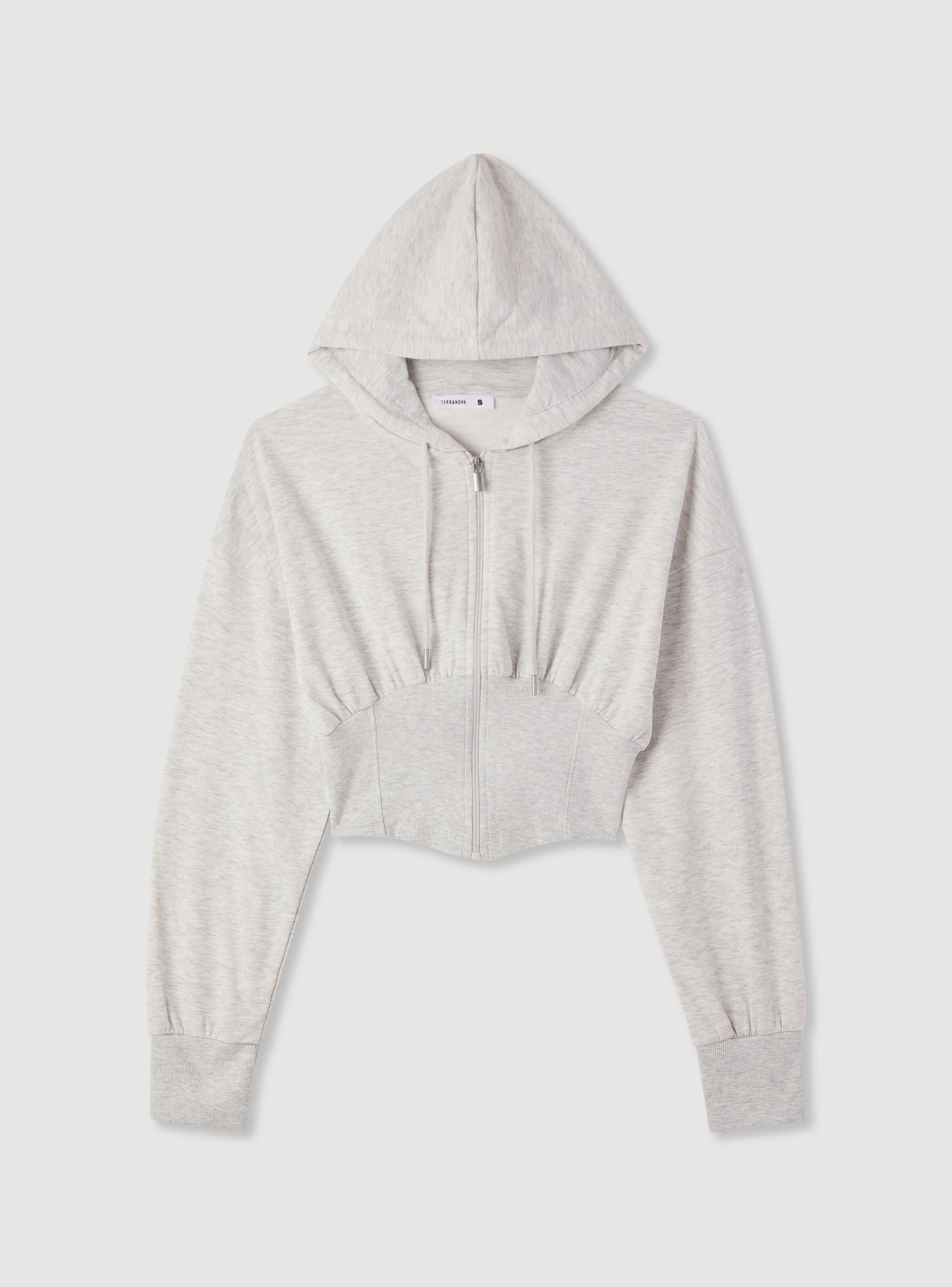 Felpa con cappuccio e zip con vita a corsetto Avorio melange