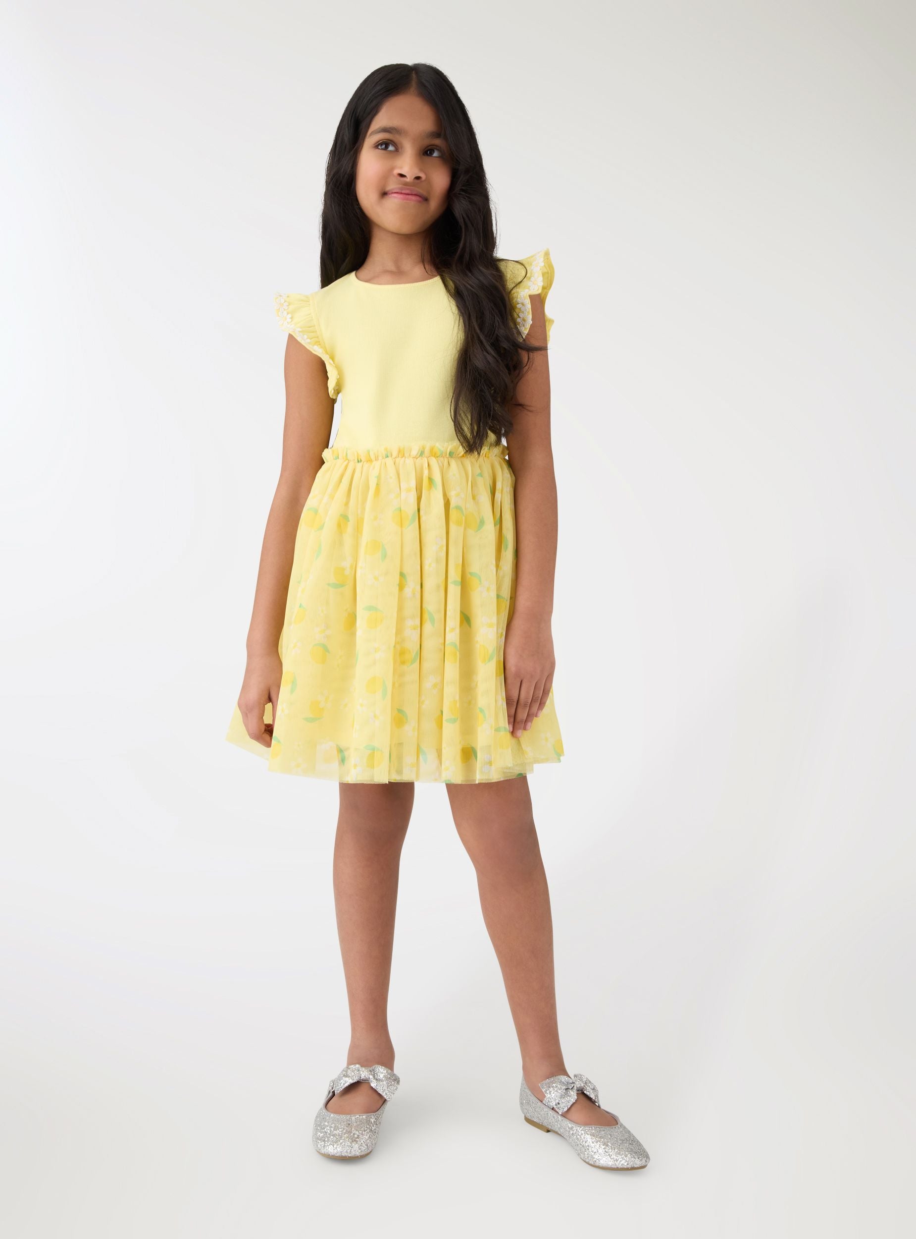 Vestito con gonna in tulle stampata Var giallo donna