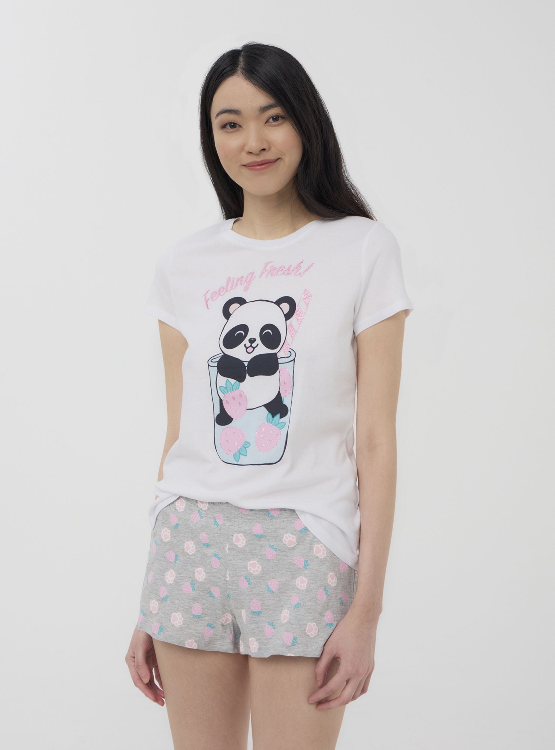 Set pigiama t-shirt e shorts con animaletto Bianco ottico
