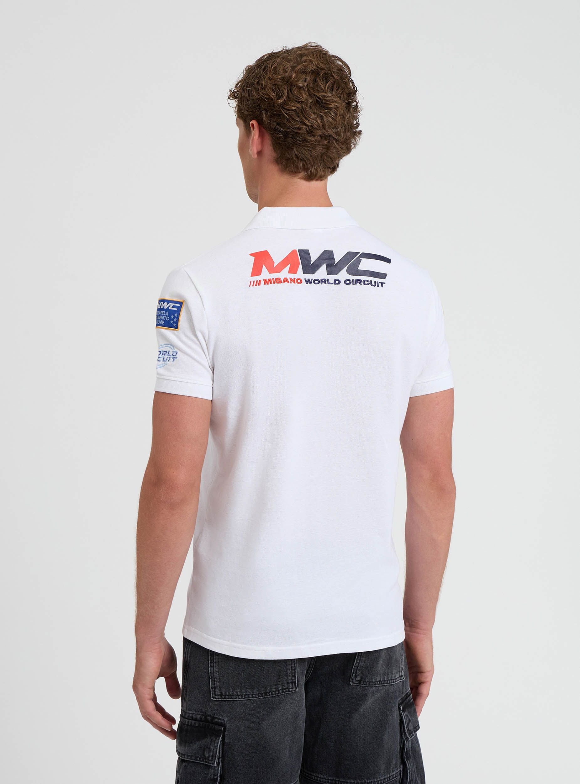 T-shirt polo logo con scritte e patch Bianco ottico uomo
