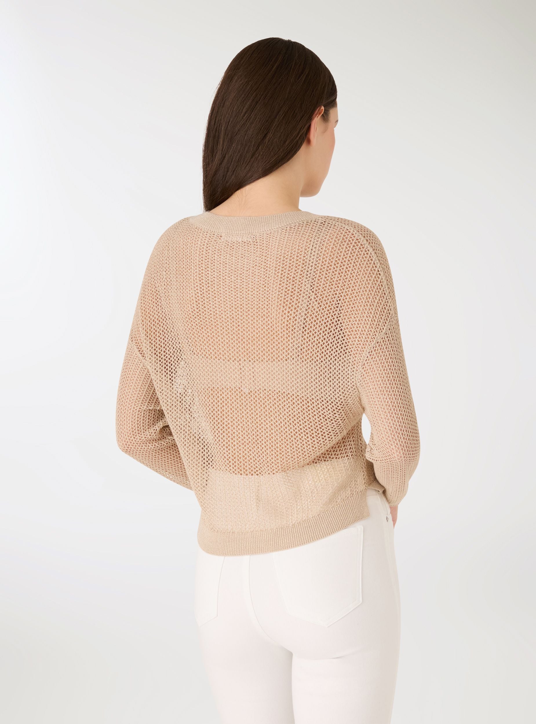 Maglia crop effetto luccicante a rete Beige chiaro