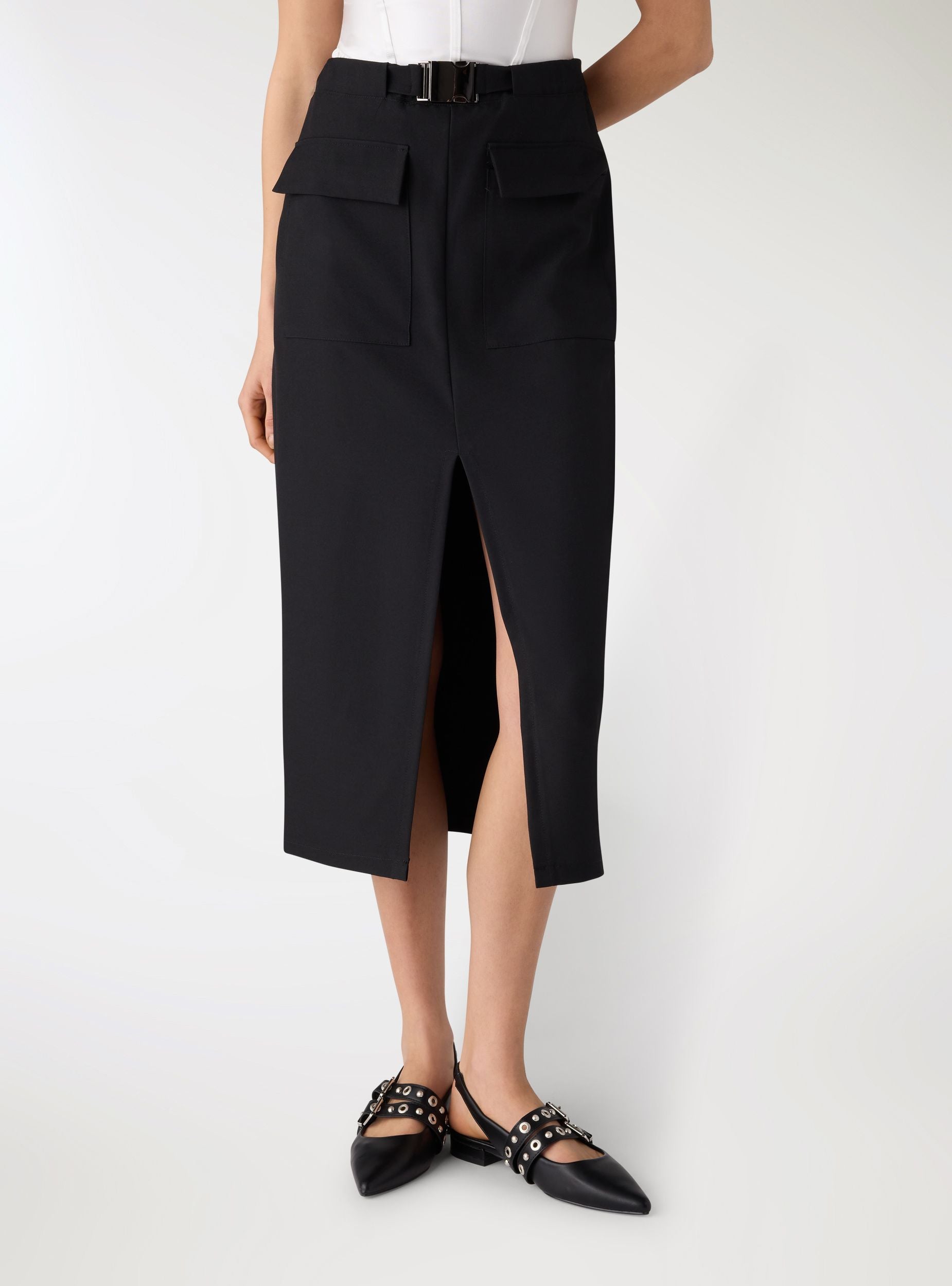 Gonna longuette utility con fibbia