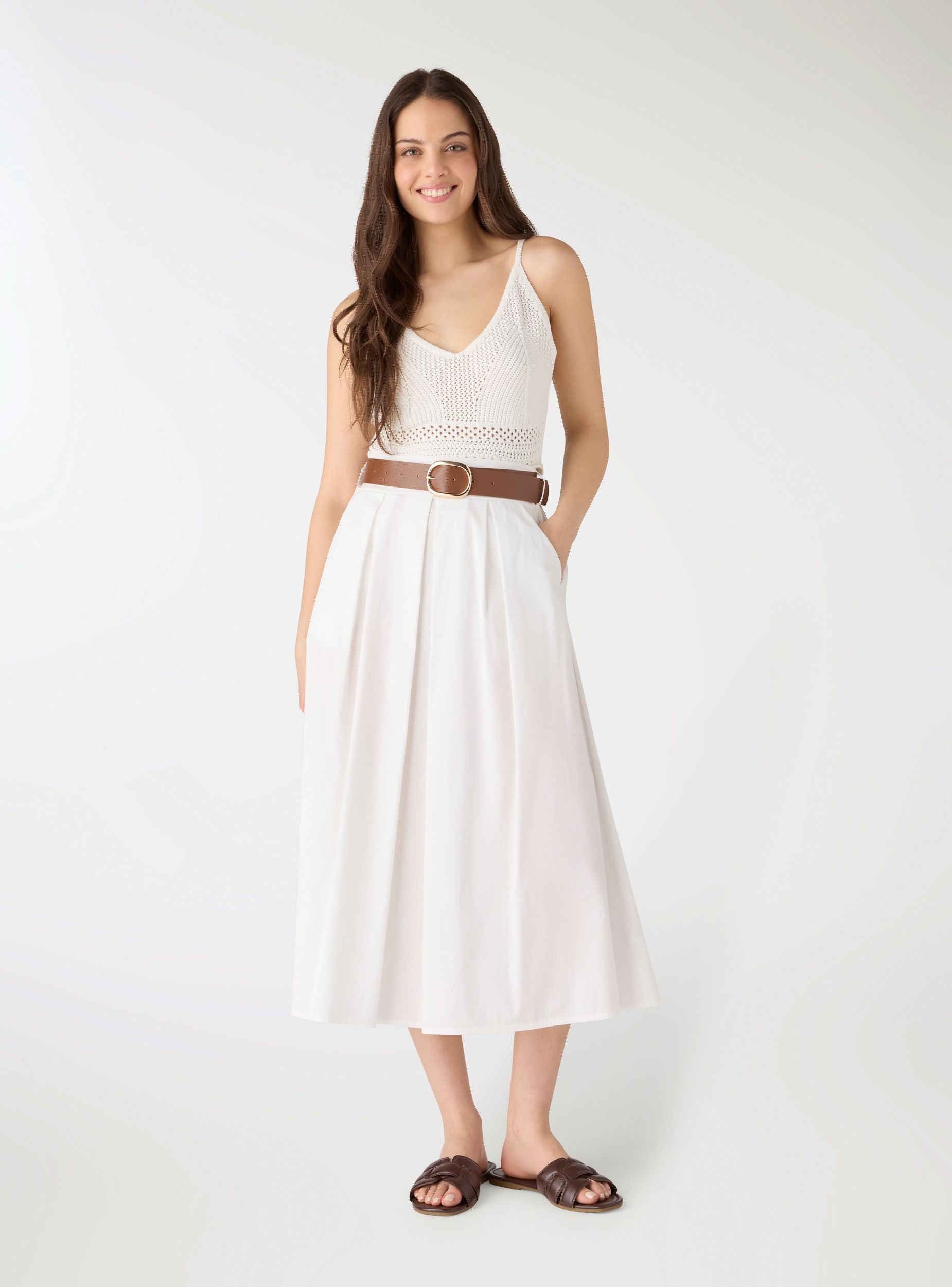 Midi circle skirt with belt