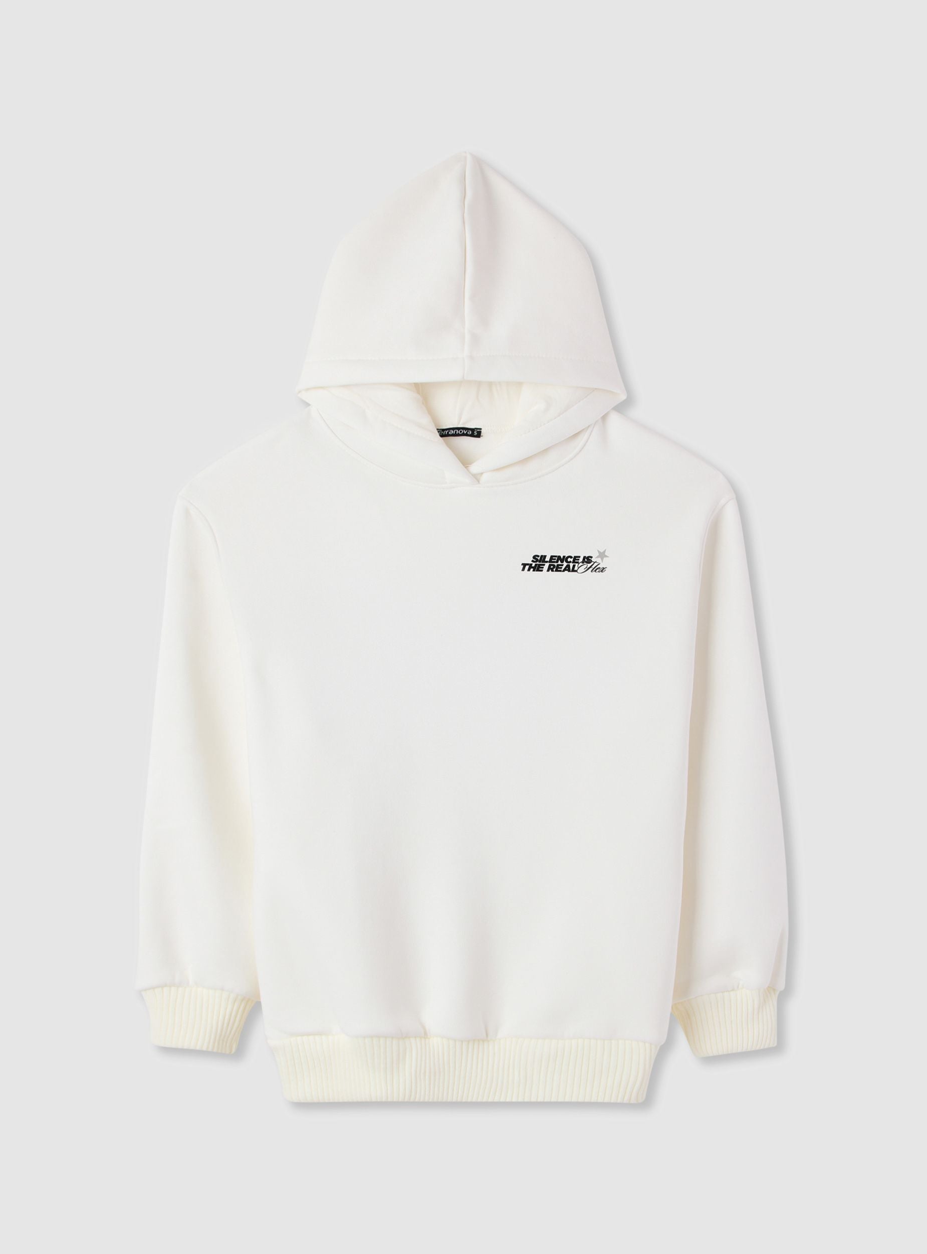 Felpa con cappuccio e stampa grafica Bianco lana