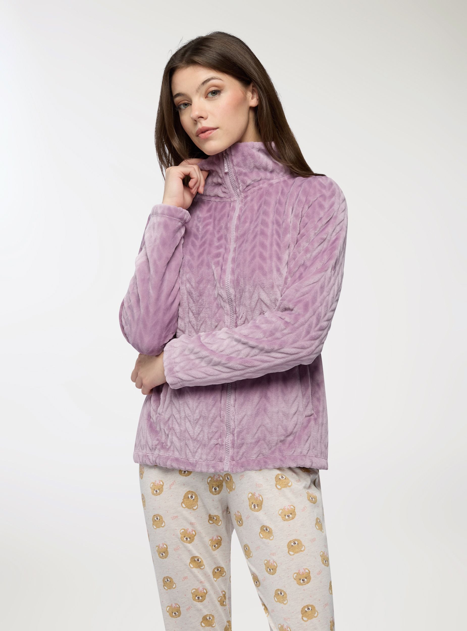 Felpa a treccia con zip girocollo