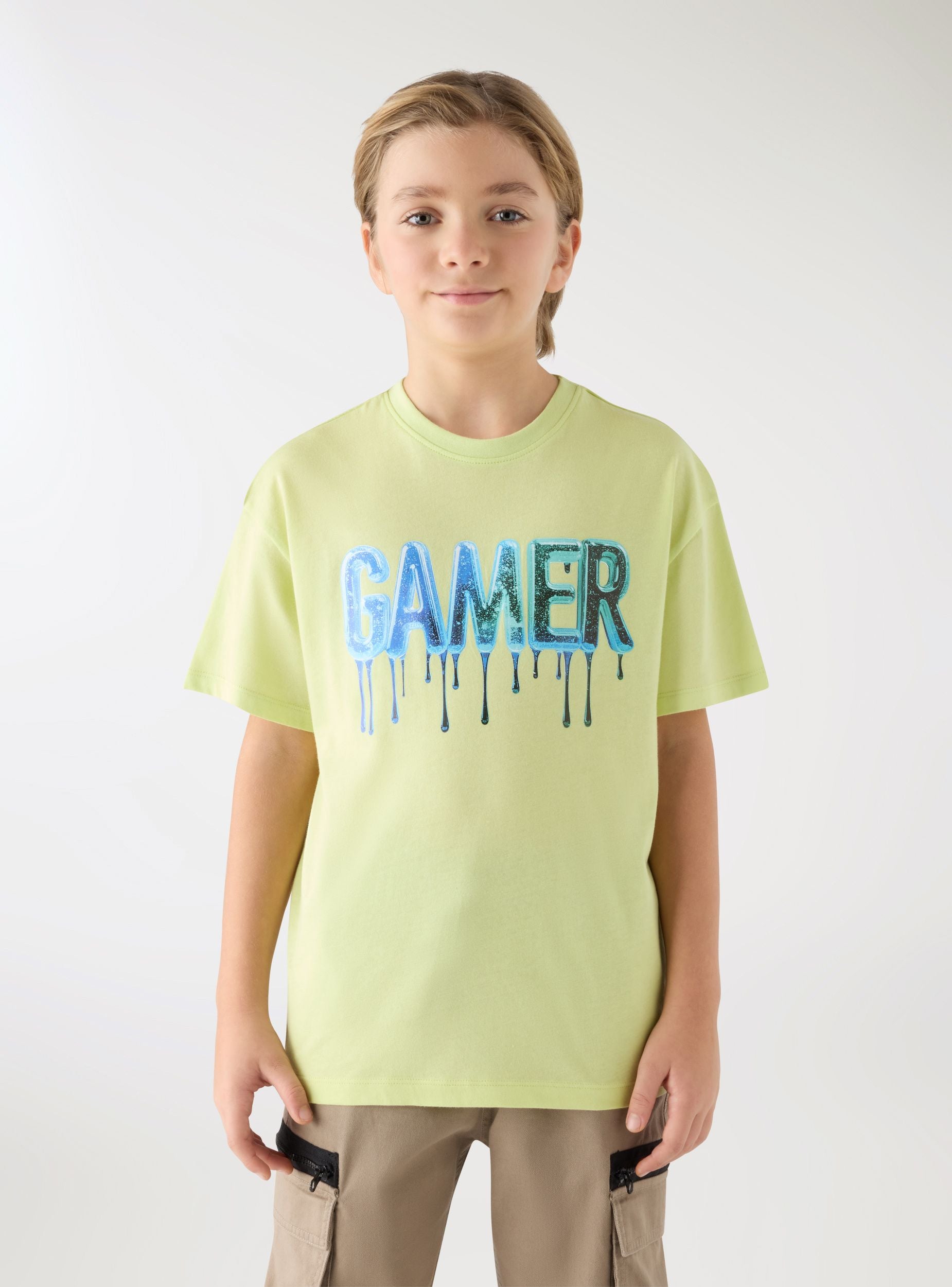 T-shirt con scritta gamer Lime chiaro
