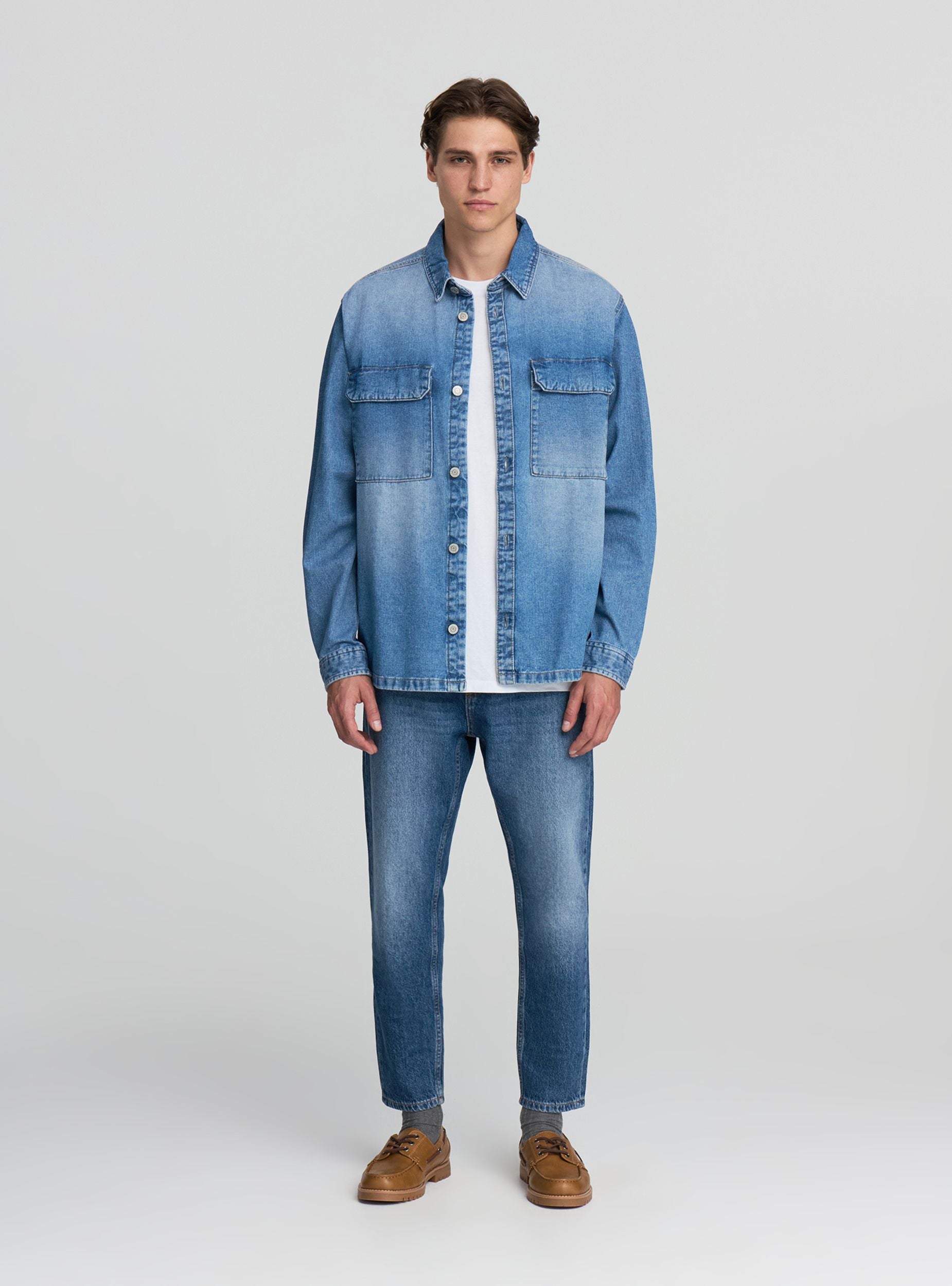 Camicia shacket in denim Blu denim medio