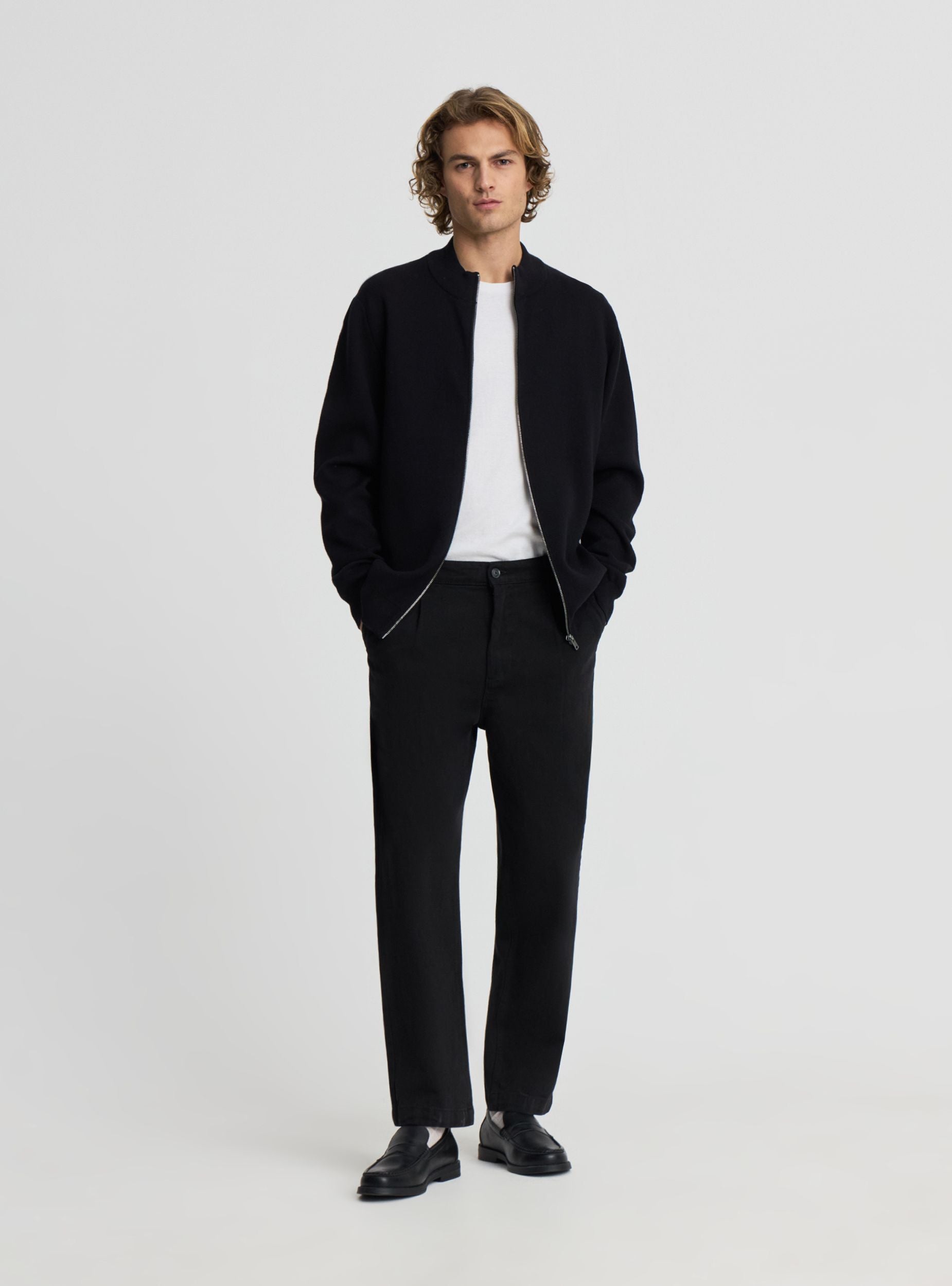 Cardigan con zip a tinta unita