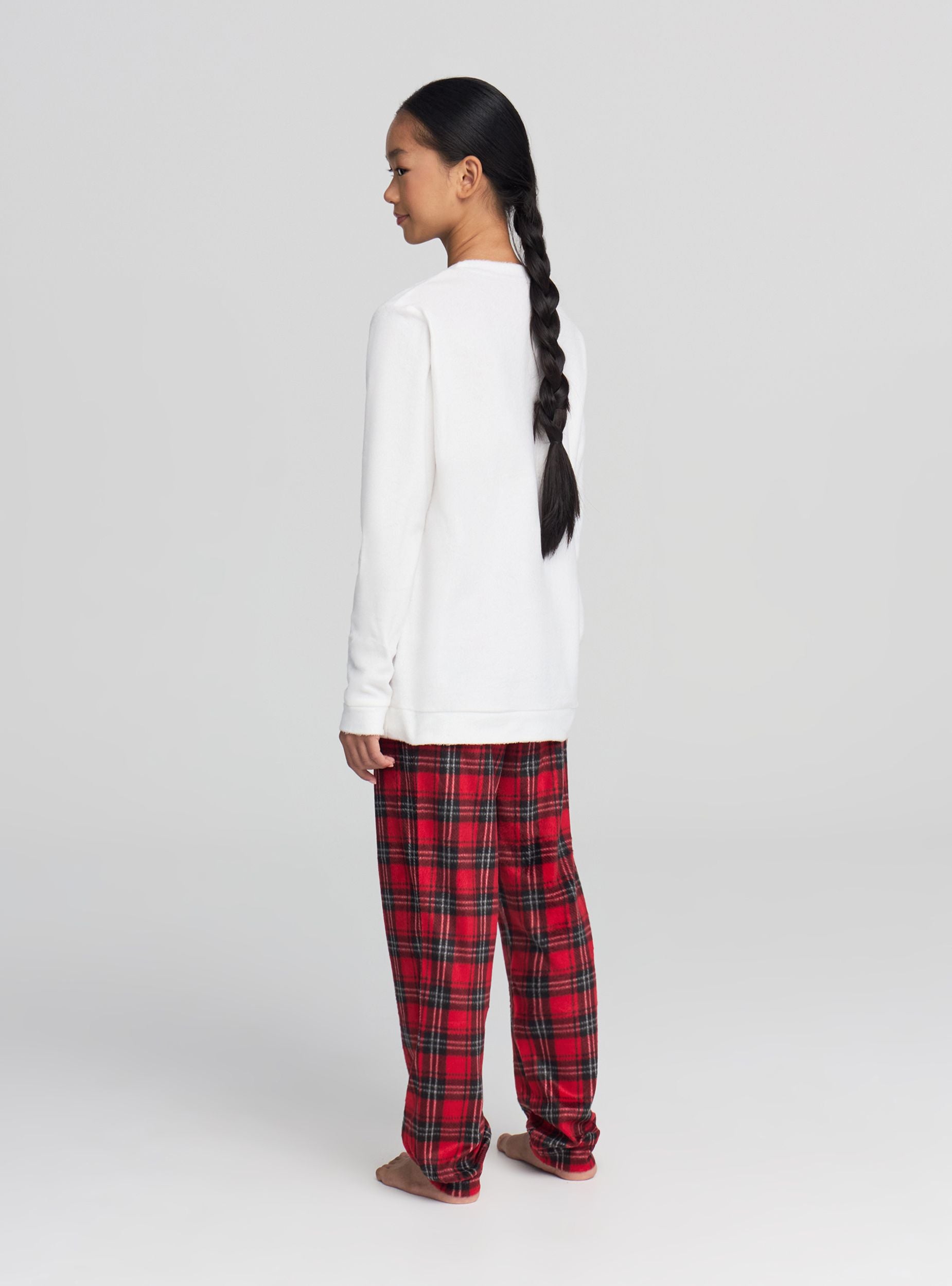 Set pigiama con pinguino e pantaloni a quadri Bianco lana