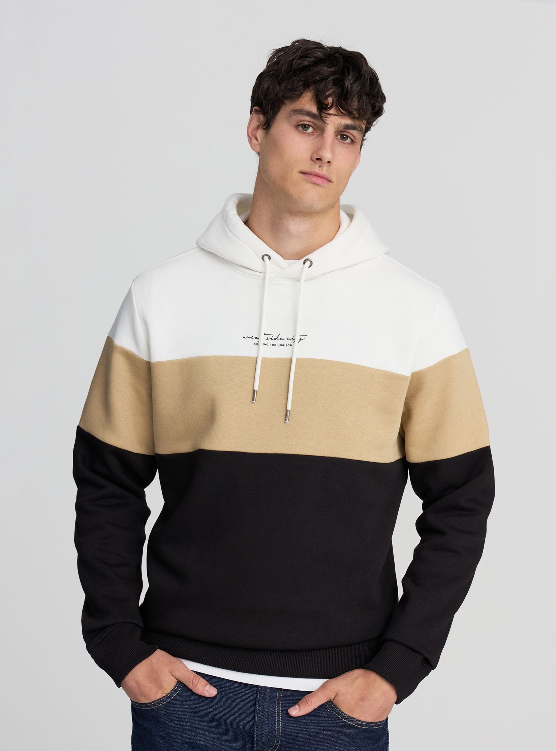 Felpa block color con scritta e cappuccio Var bianco ottico