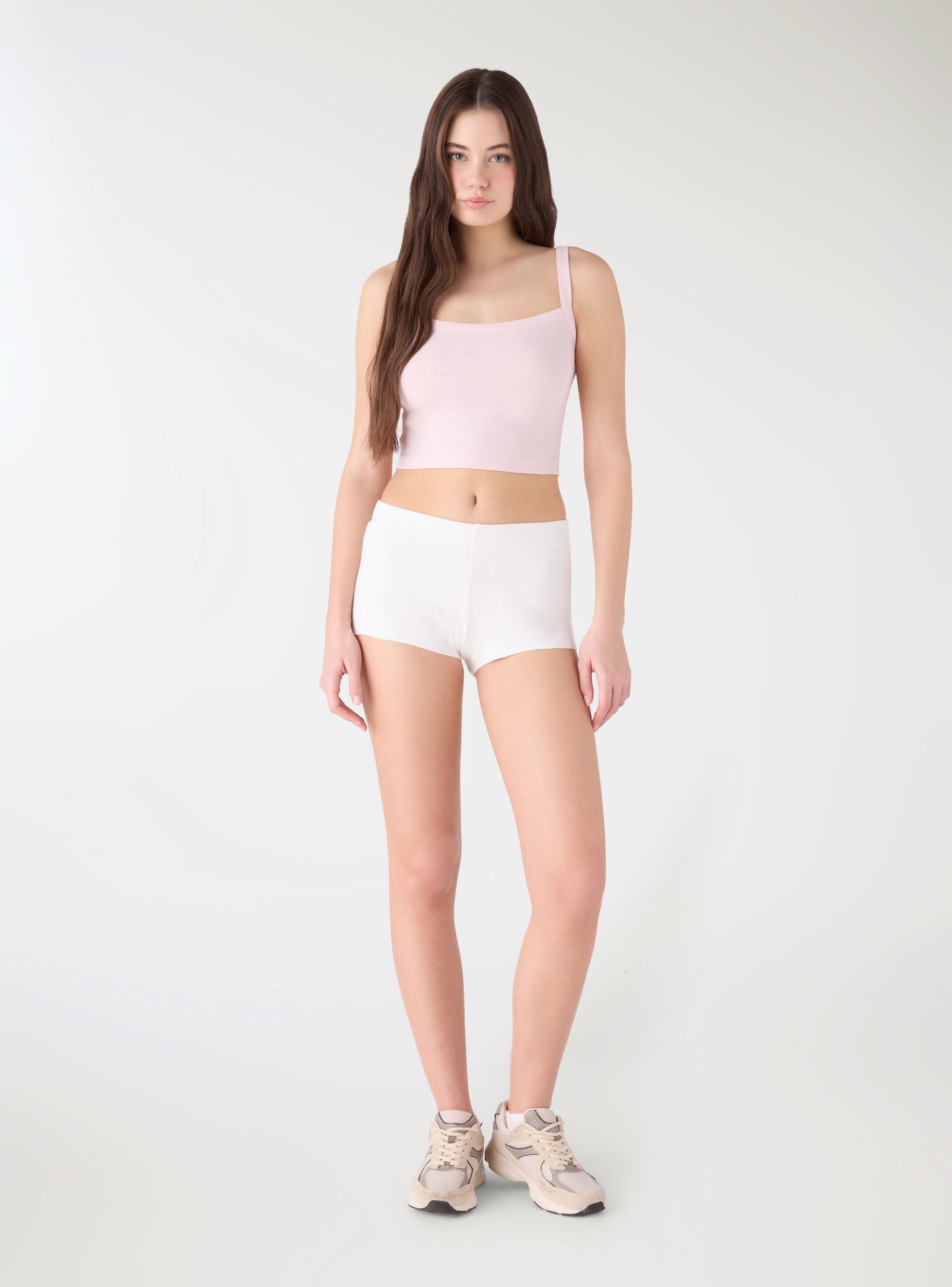 Top crop a costine Rosa quarzo donna