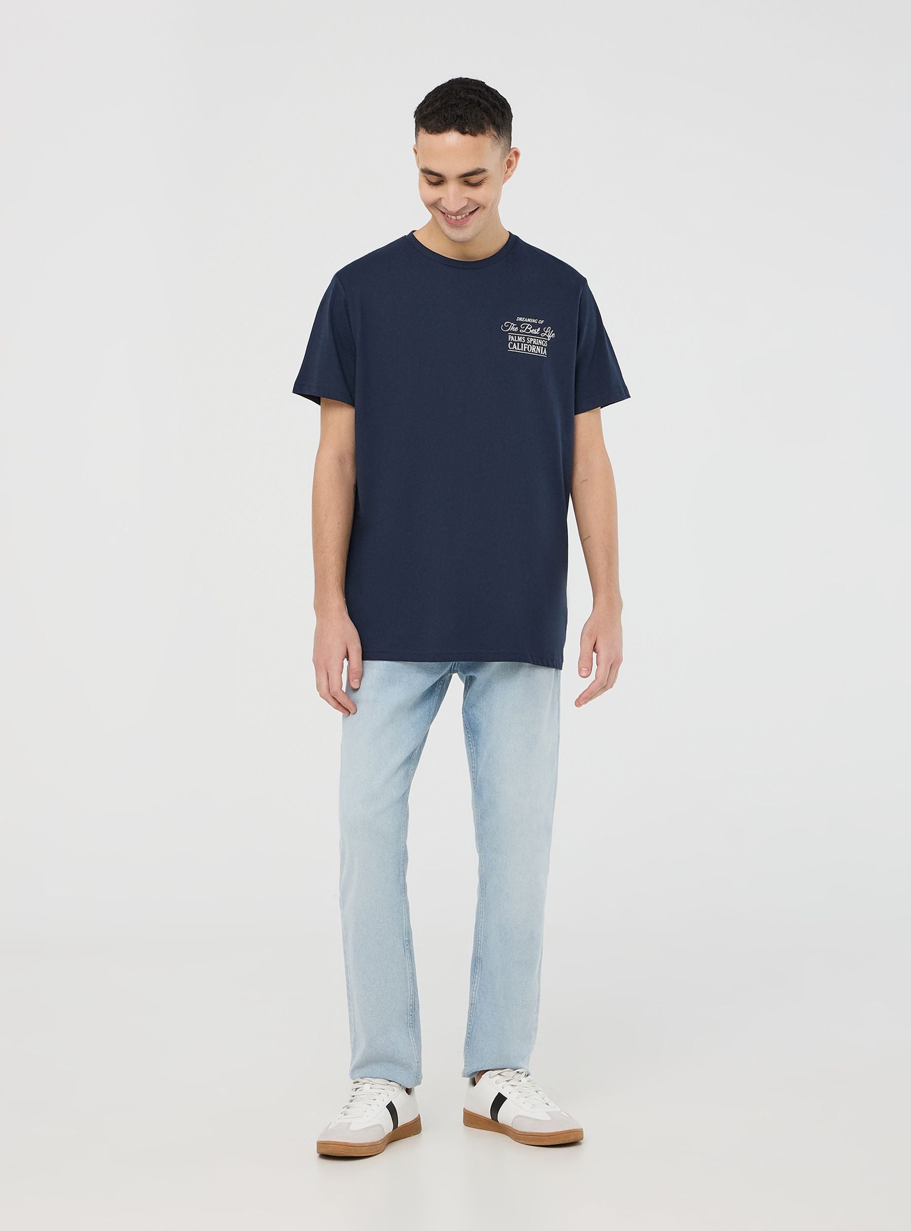 T-shirt con scritte fronte/retro Blu navy uomo