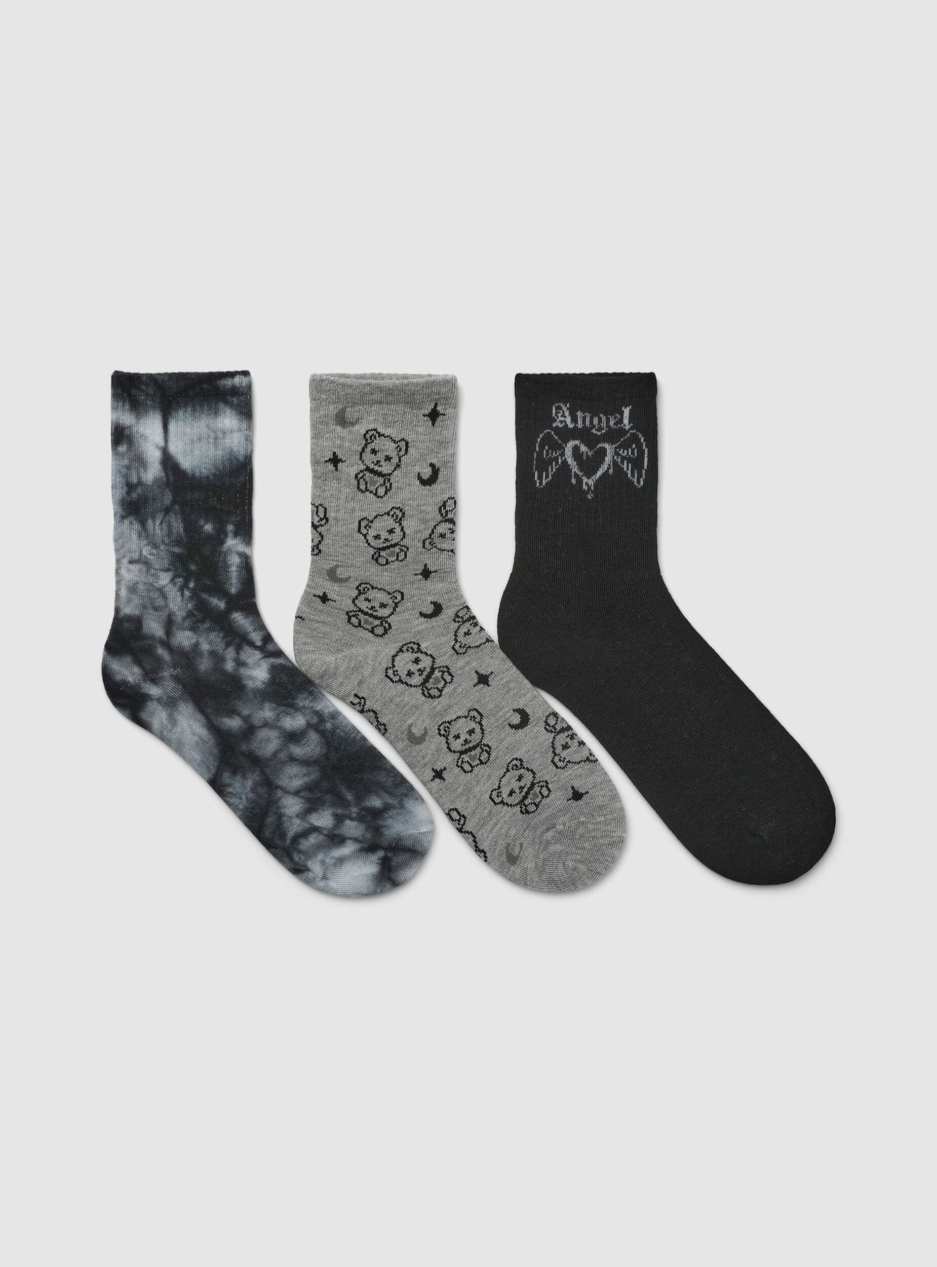 Pack 3 paia calze fantasia stile gotico Var nero