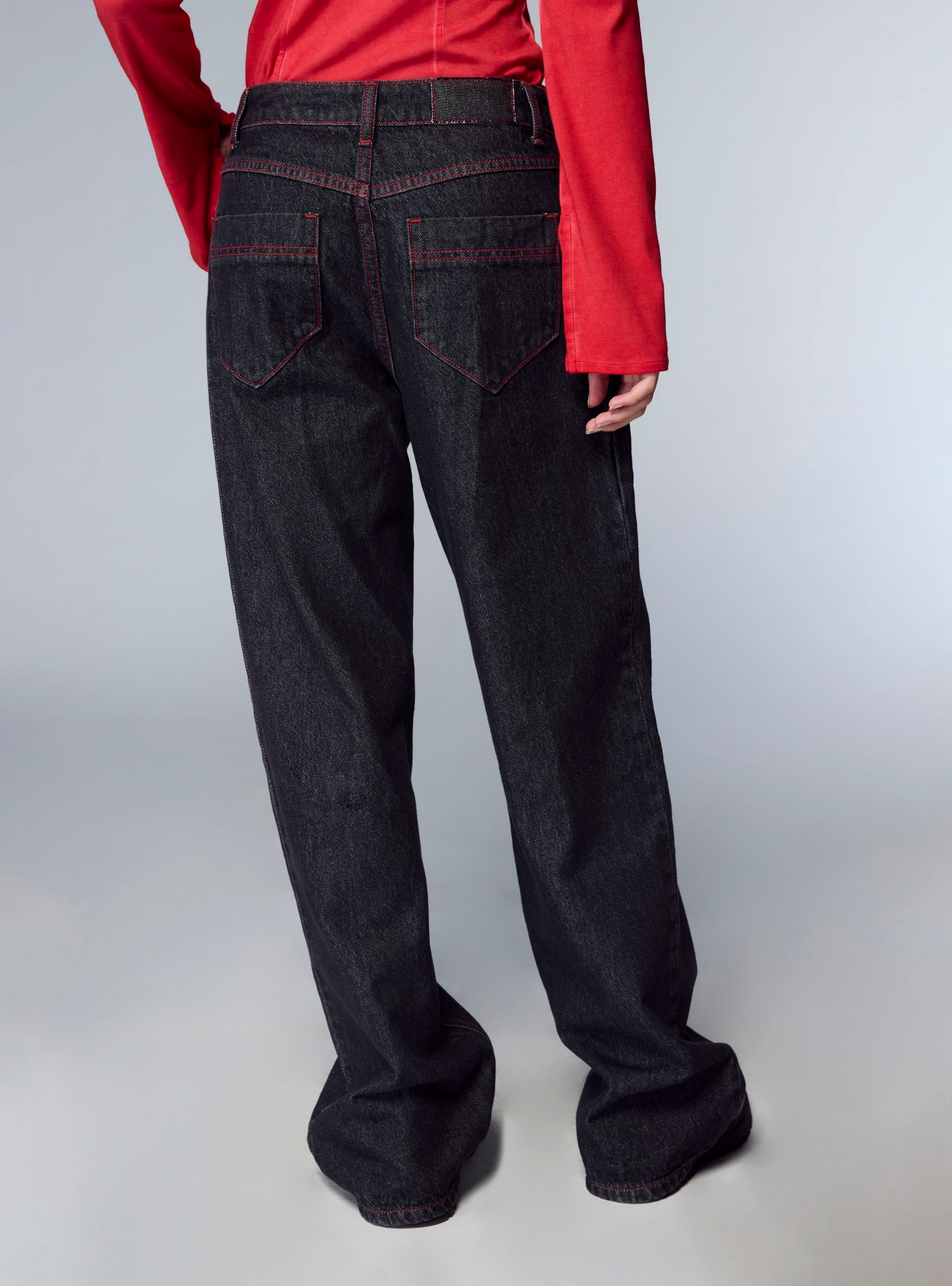 Jeans wide leg con impunture a contrasto TRNPOPLAB Nero denim
