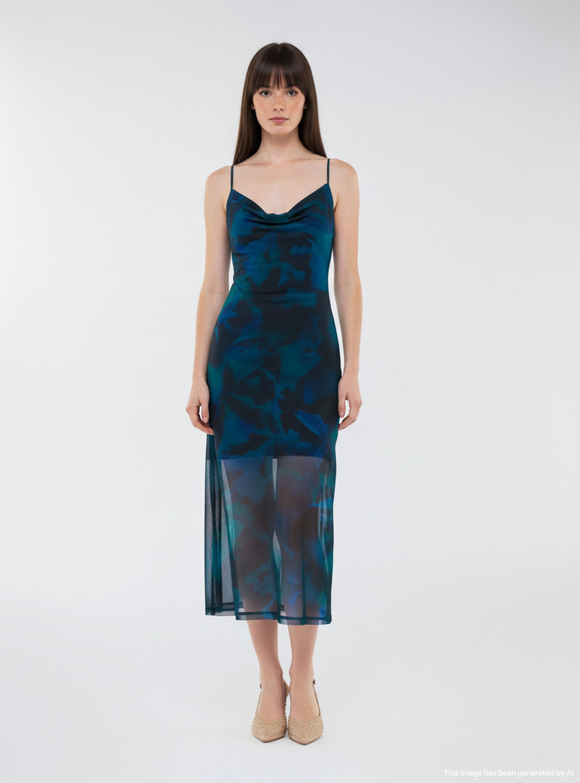 Vestito lungo fantasia sfumata Var blu donna