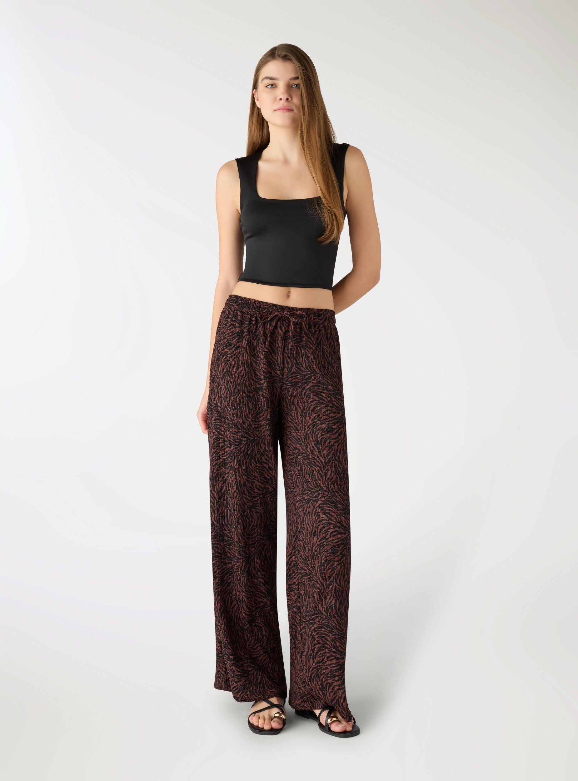 Pantaloni wide leg con stampa zebrata Var marrone