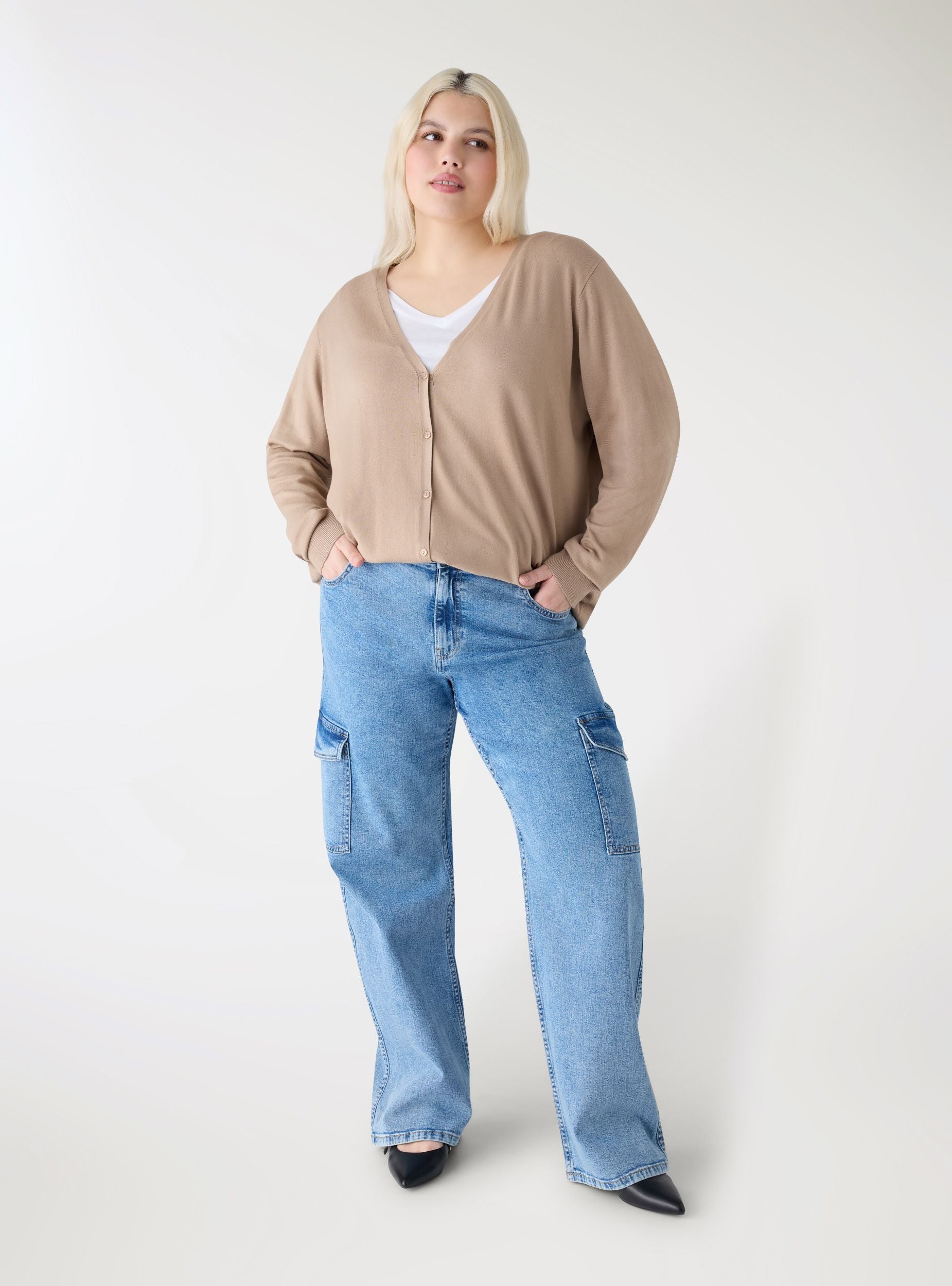 Jeans cargo acid wash Blu denim medio