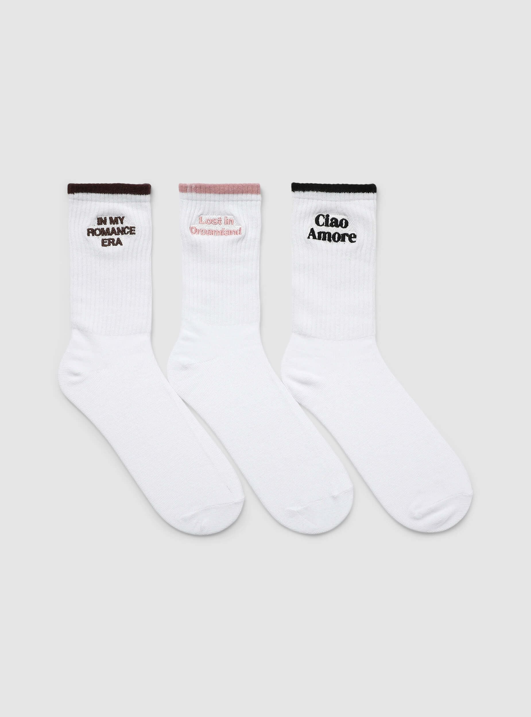 Pack 3 paia calze con scritte a costine Bianco ottico