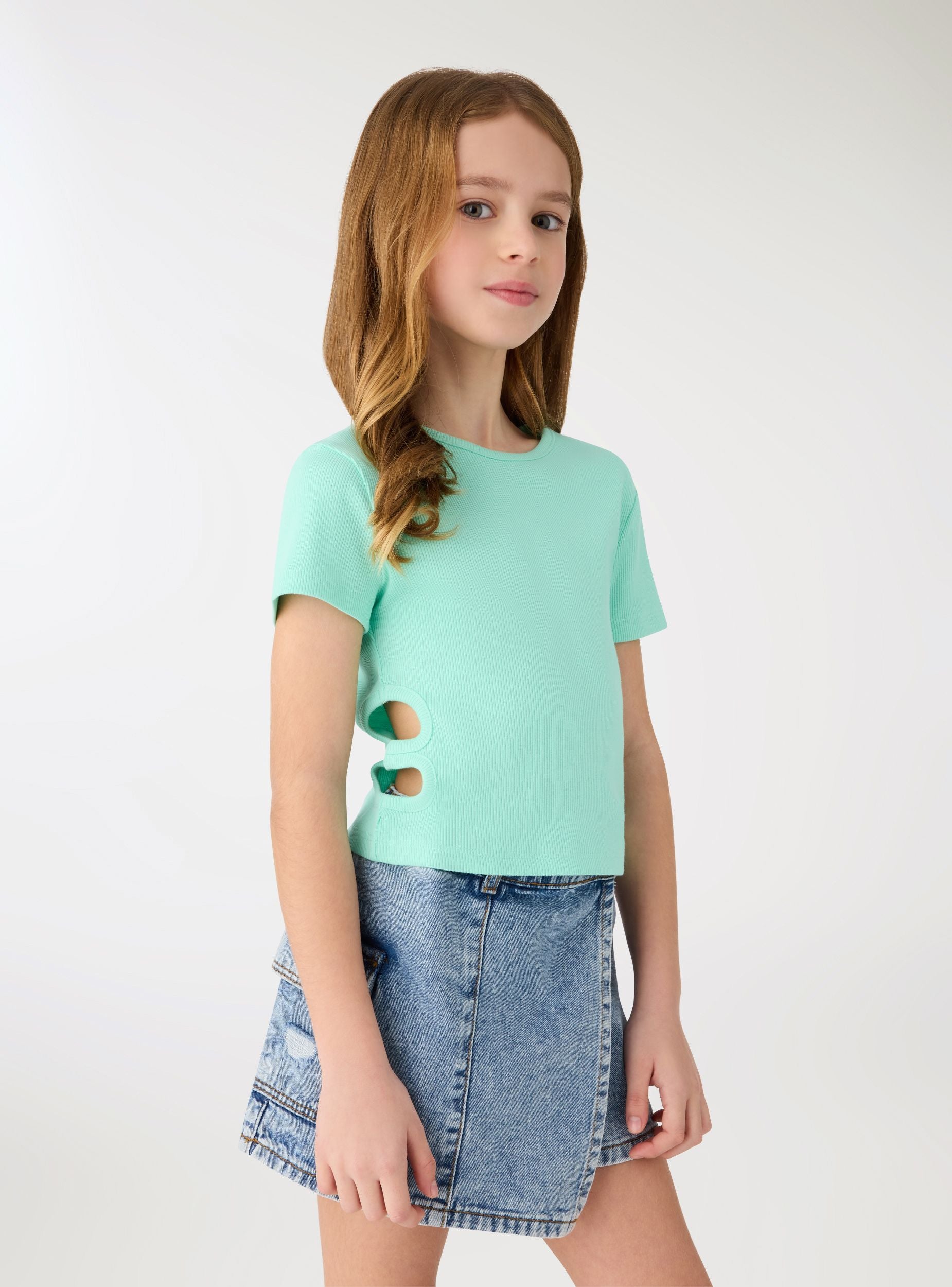 T-shirt crop con cut-out Verde acqua chiaro donna