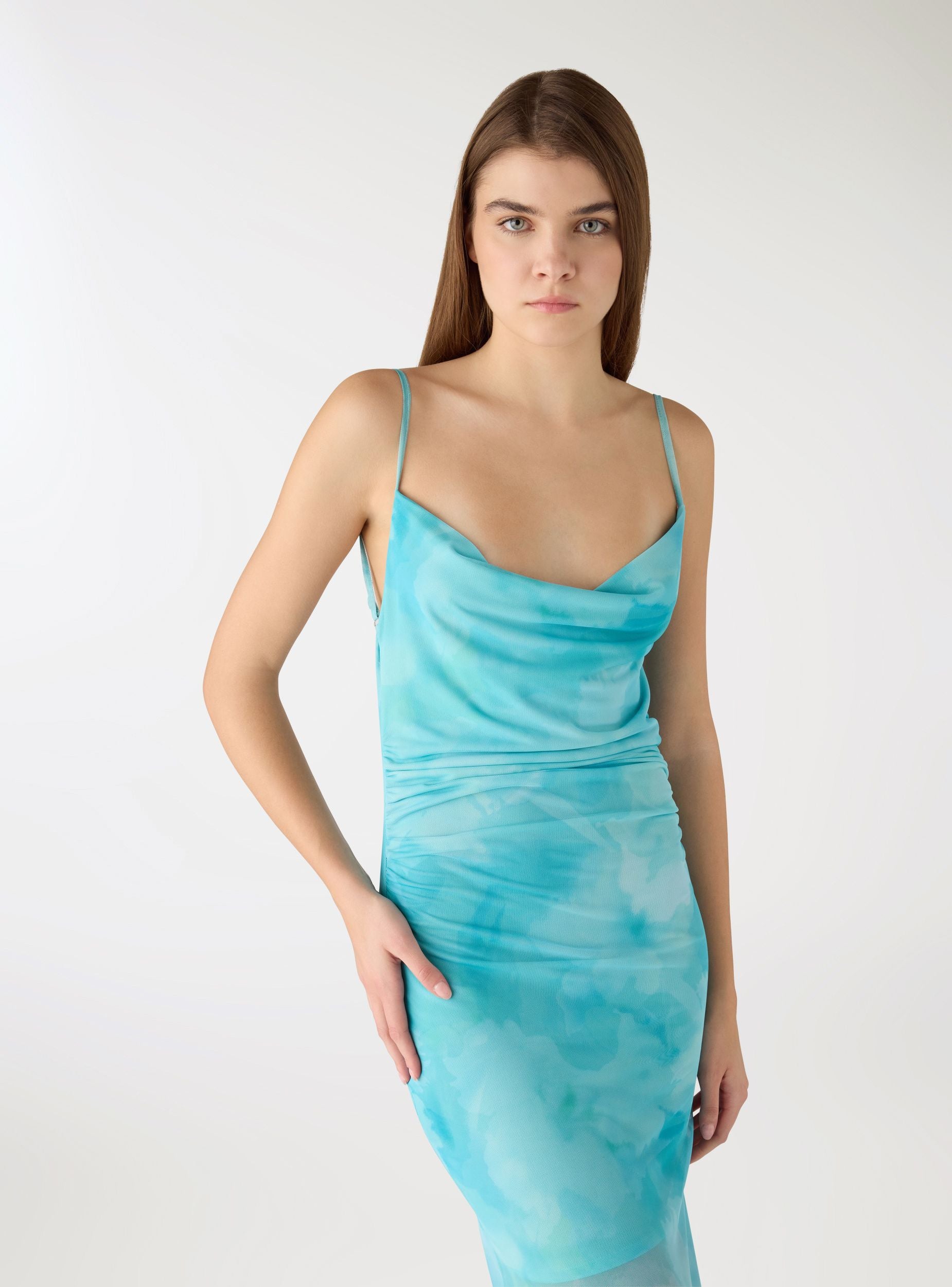 Long ombr dress with draped neckline - Terranova Long ombr dress with draped neckline - Terranova
