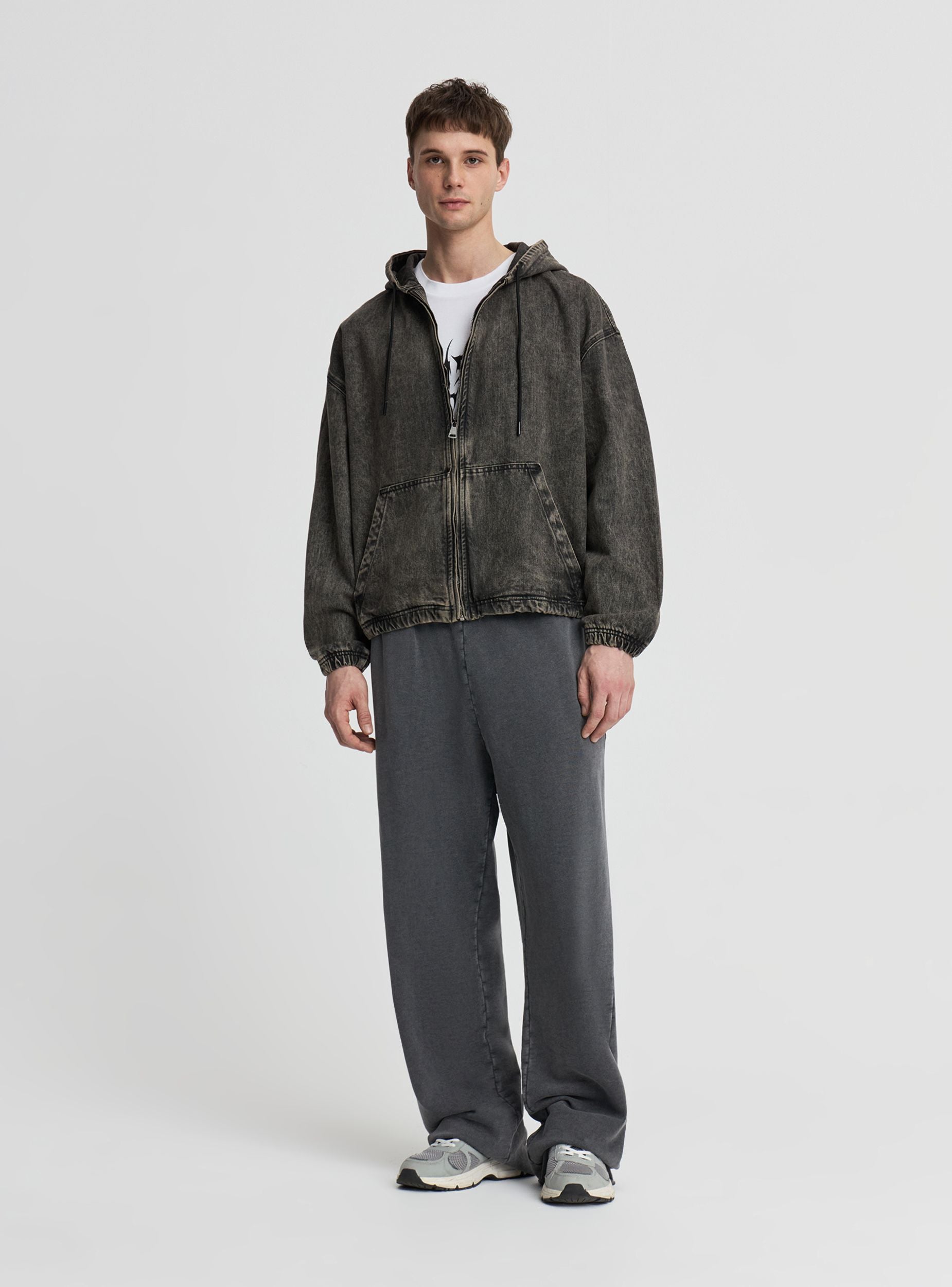 Giubbino con zip e cappuccio in denim Grigio denim