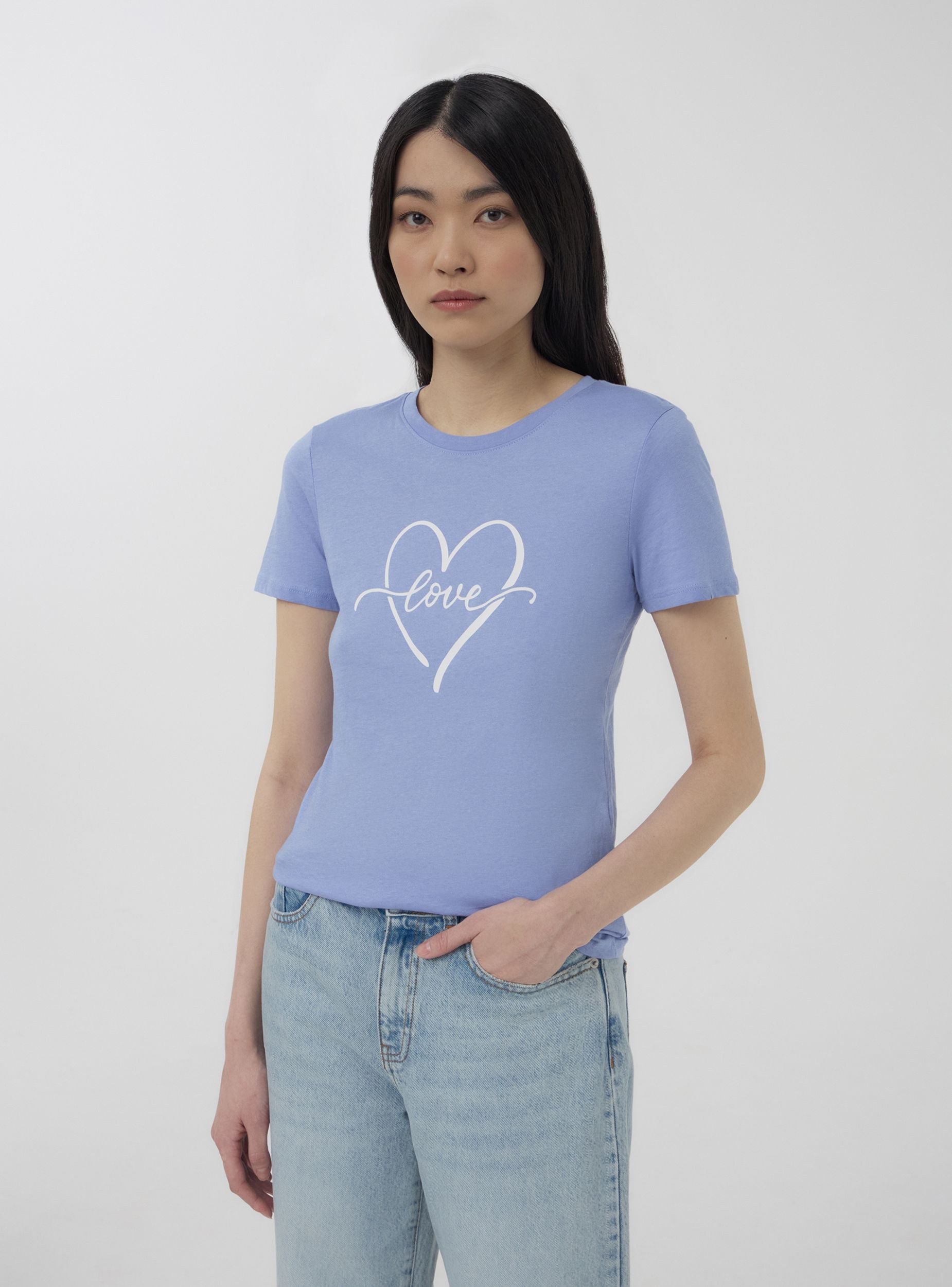 T-shirt stampa cuore con scritta donna