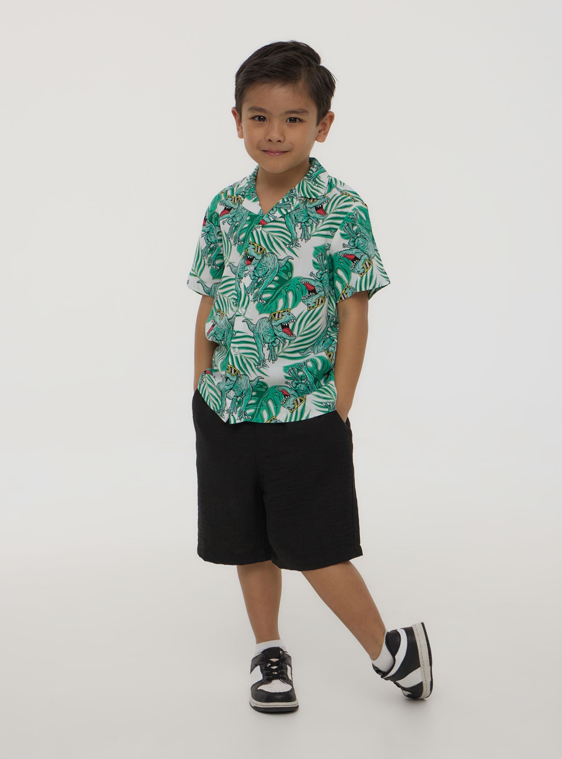Camicia con stampa dinosauri e foglie Bianco ottico