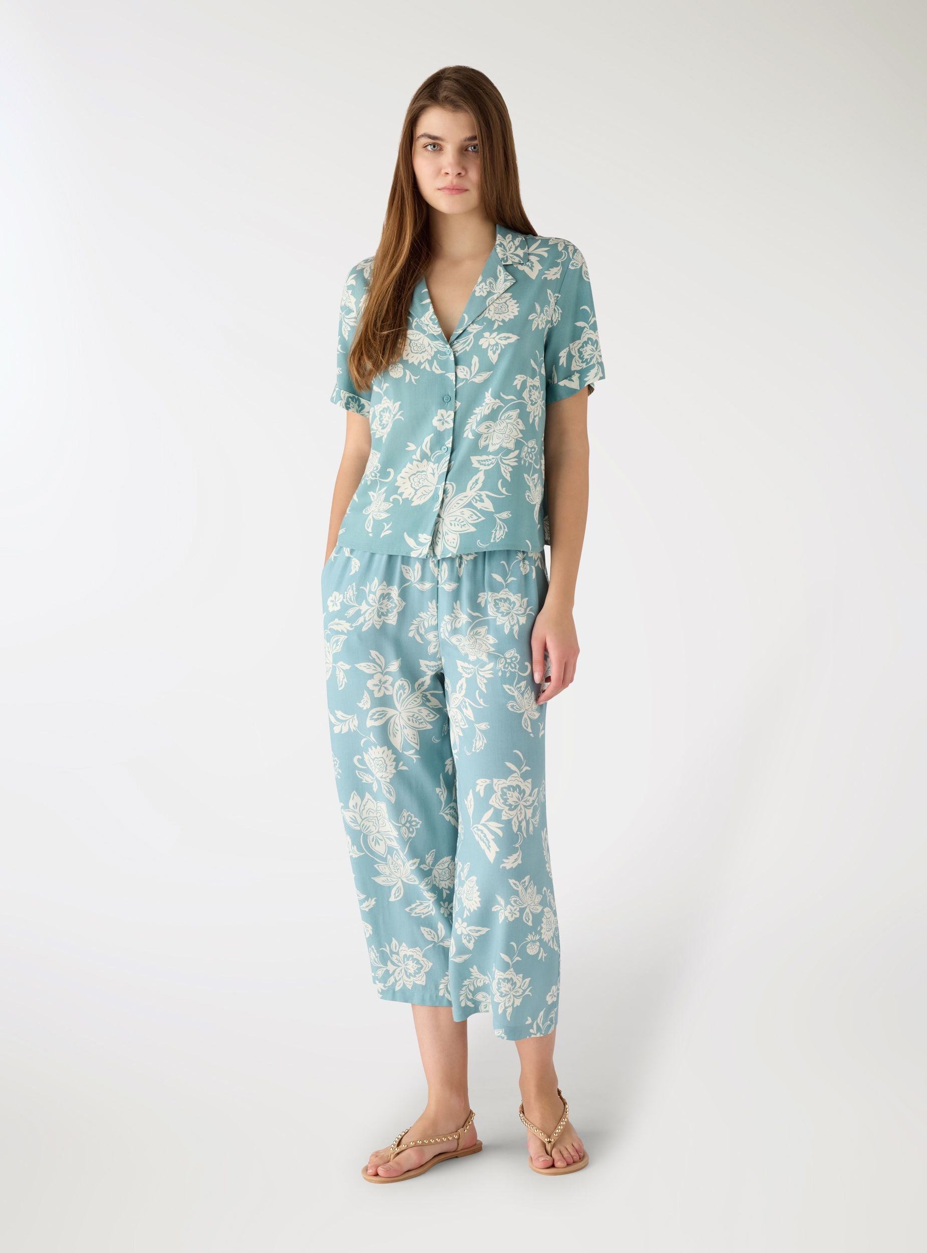 Camicia ampia con stampa floreale Var verde acqua