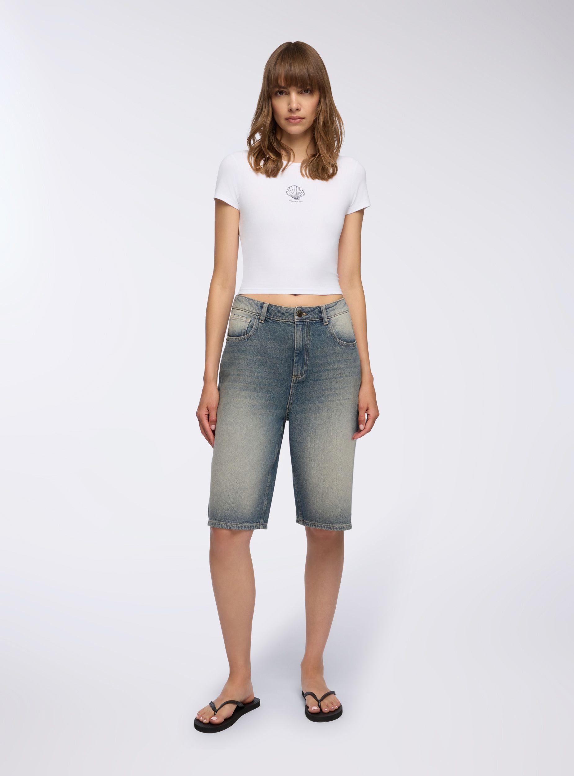 T-shirt crop con stampa conchiglia Bianco ottico donna