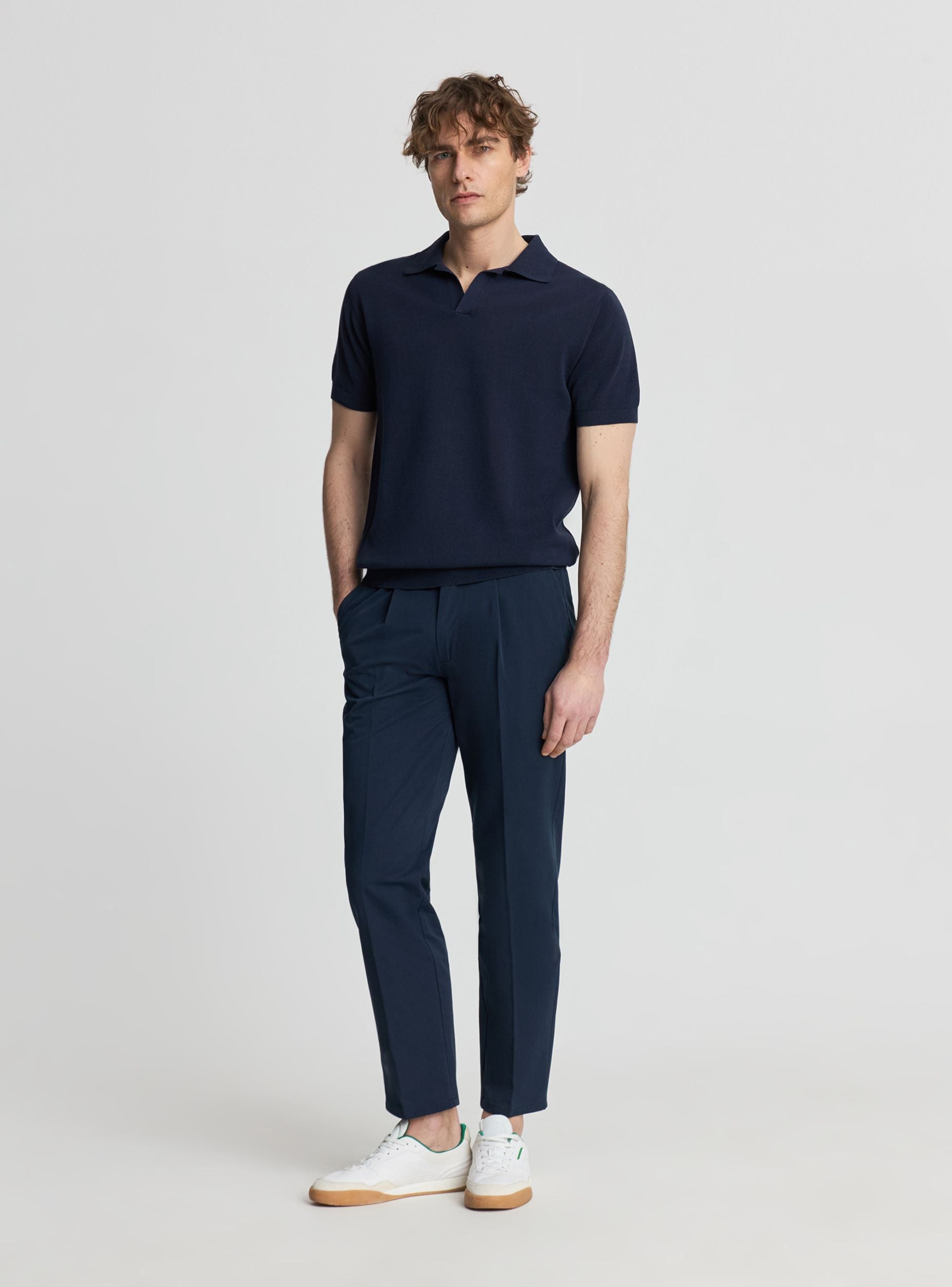 T-shirt polo in maglia tinta unita Blu navy uomo
