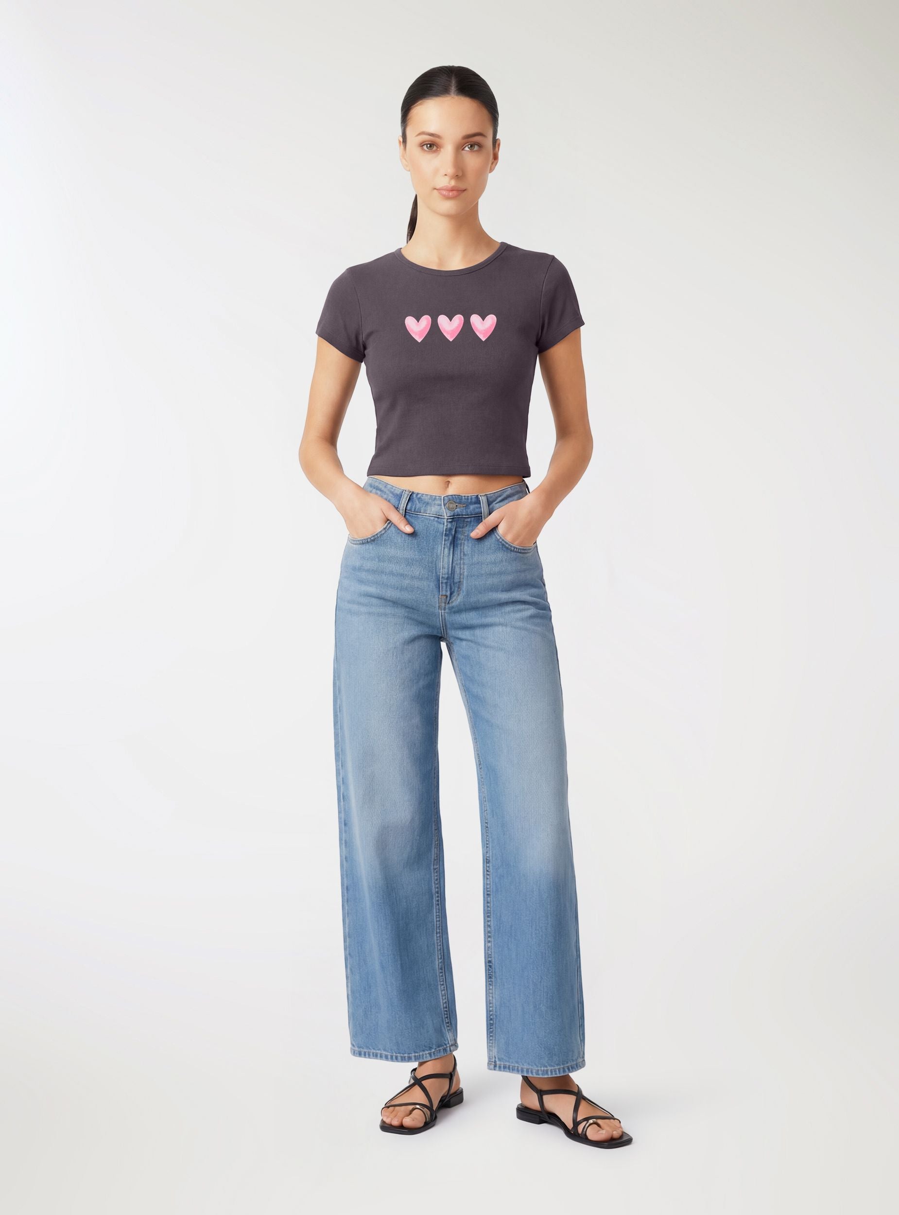 T-shirt crop con stampa frontale donna