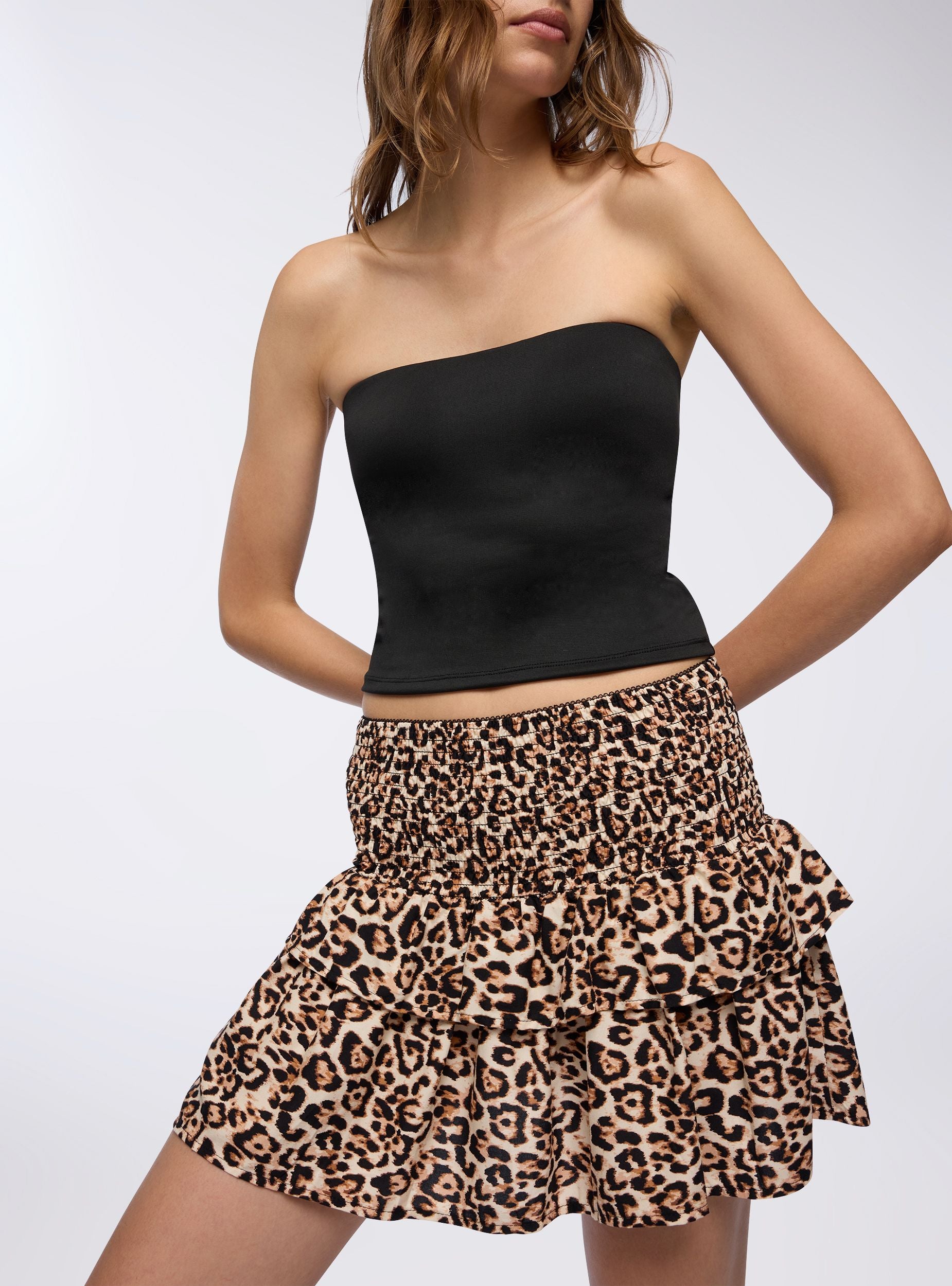 Minigonna con balze animalier Var beige