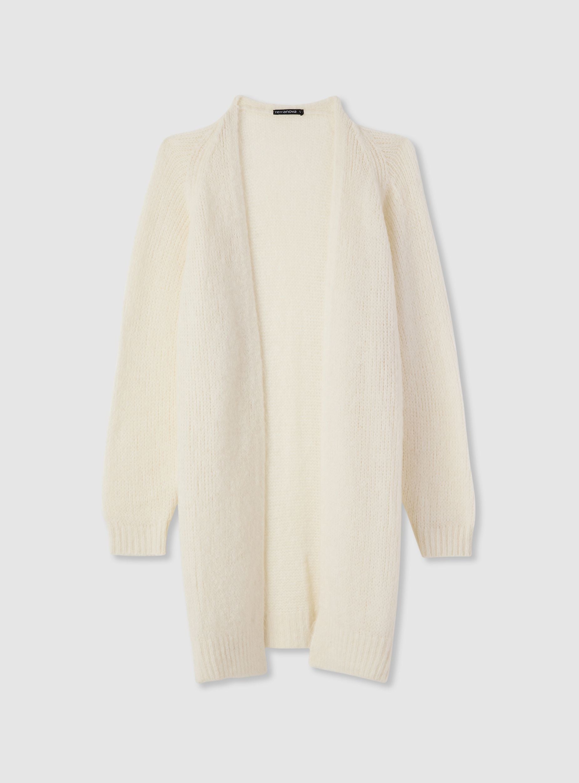 Cardigan aperto lungo a tinta unita Bianco lana