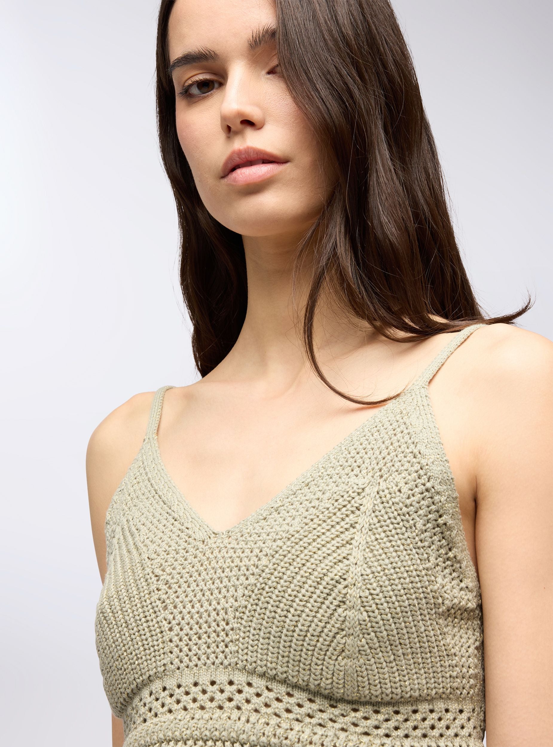 Top crop crochet effetto luccicante donna