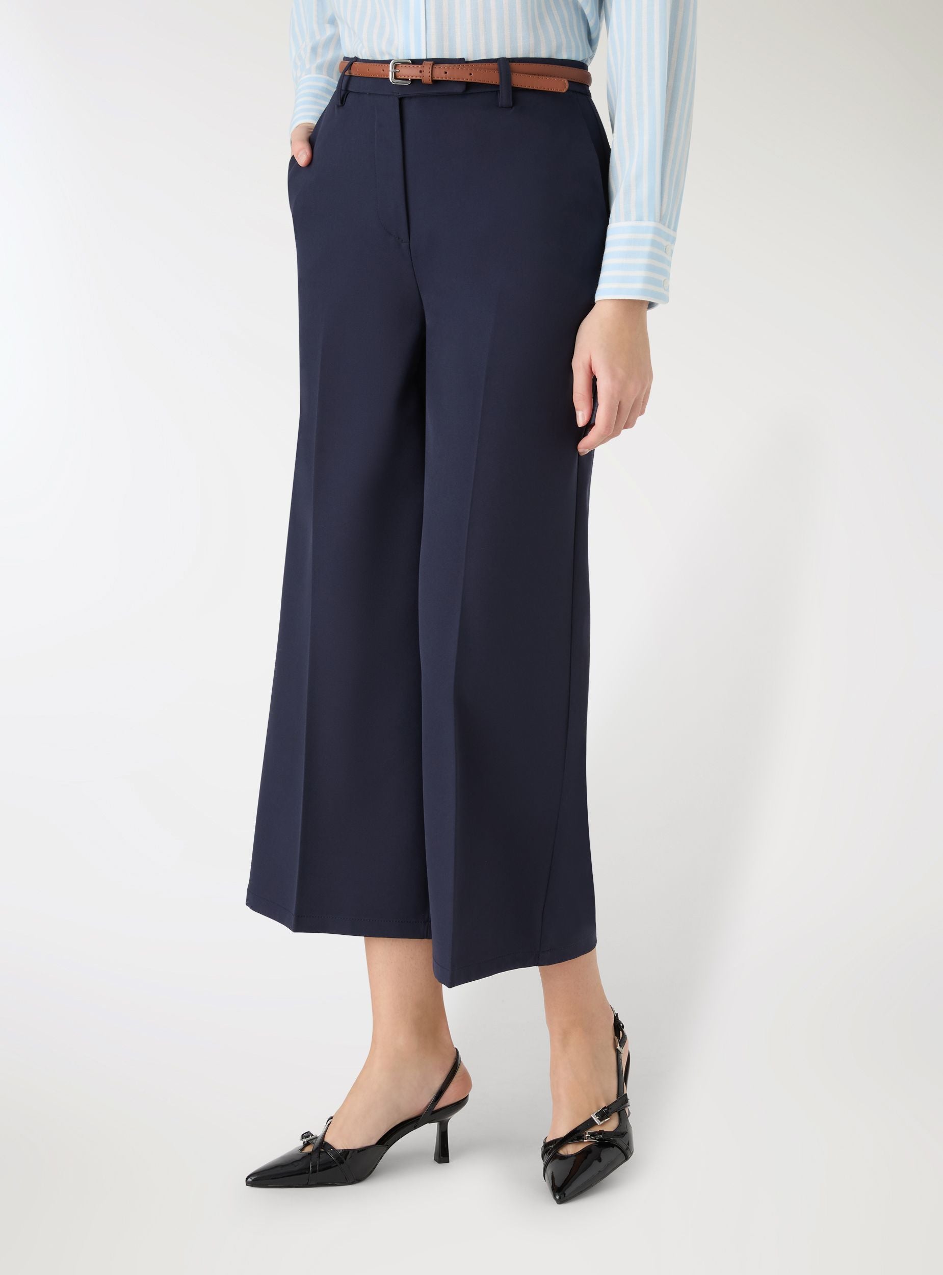 Pantaloni culotte wide leg con cintura Blu scuro
