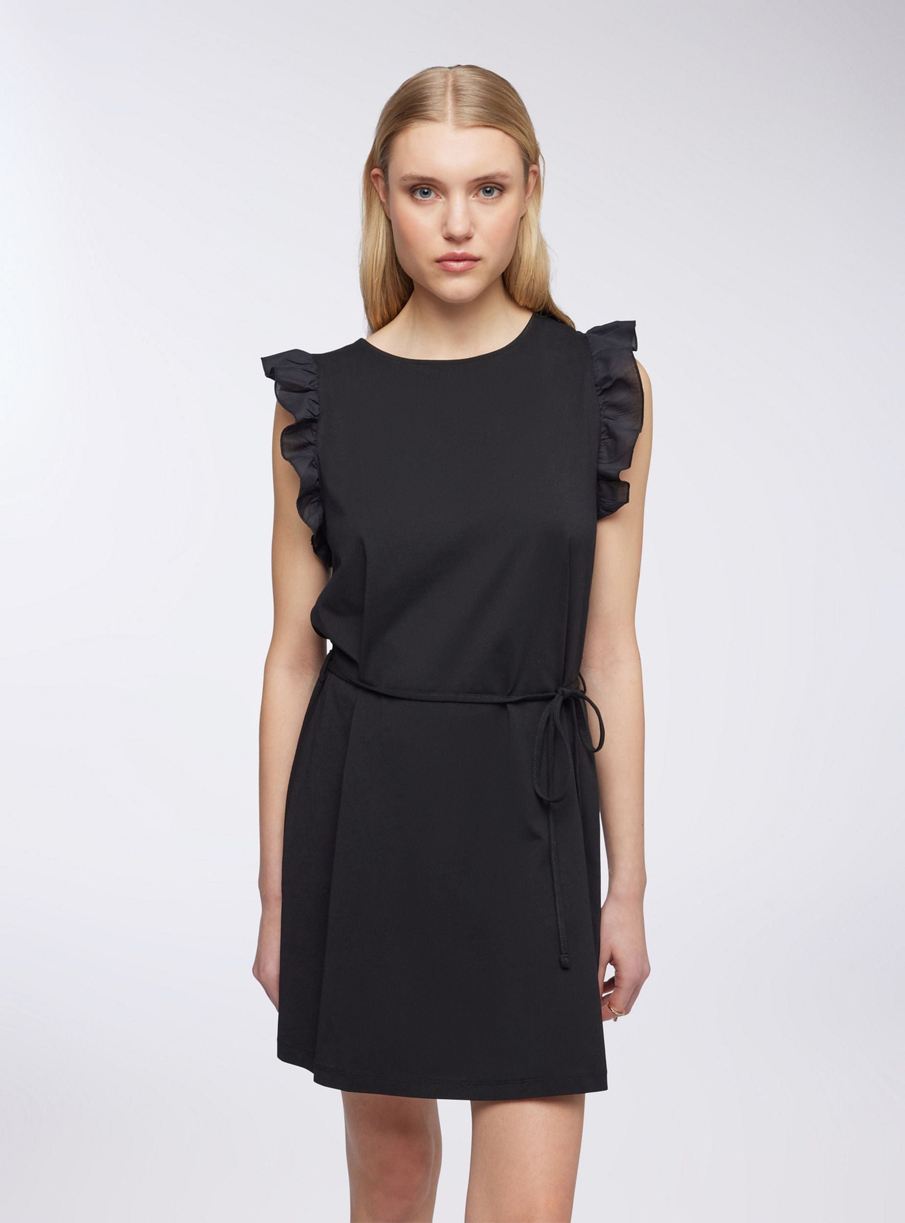 Vestito con cinturina e balze donna