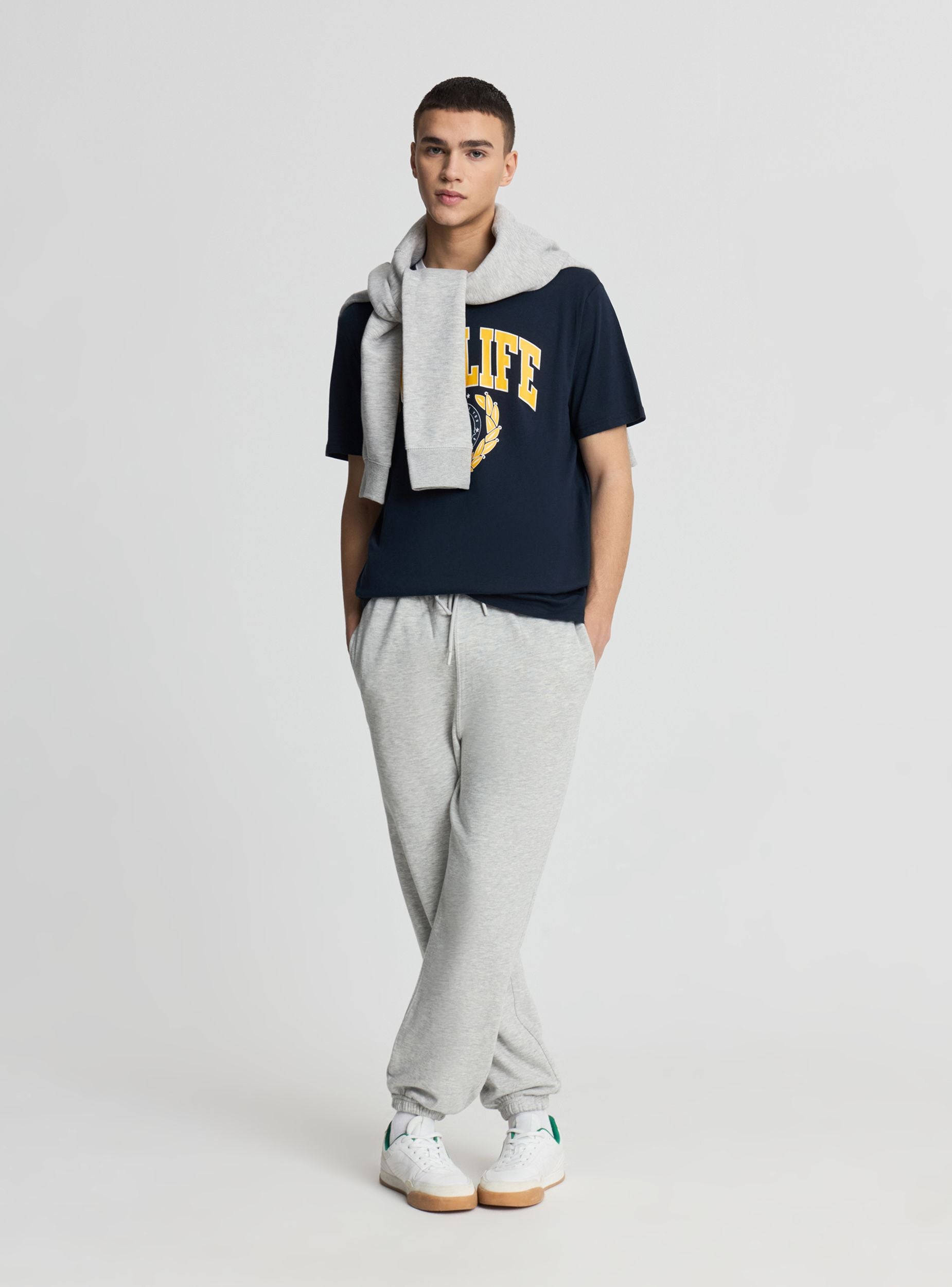 Pantaloni tuta jogger tinta unita Grigio chiaro melange
