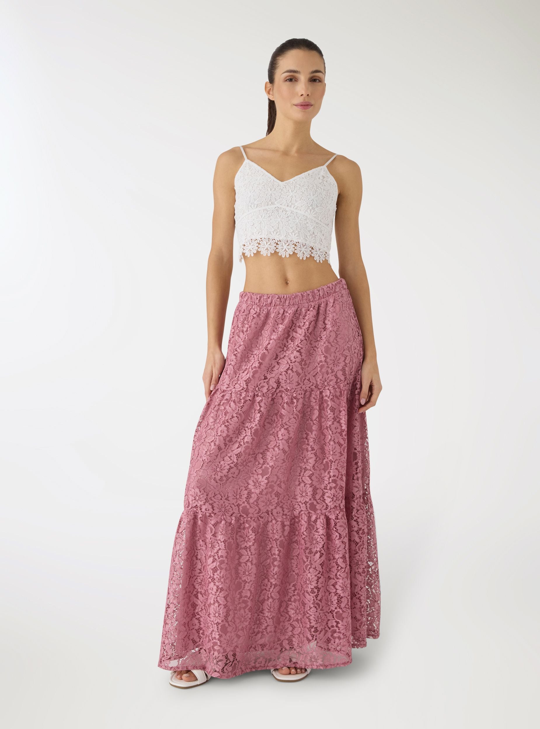 Top in macramè a tinta unita Bianco lana donna