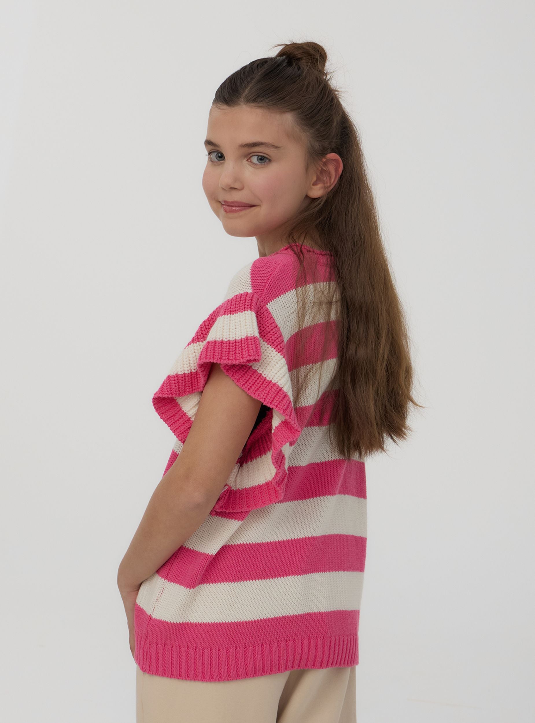 Maglia a righe con maniche corte Var fucsia