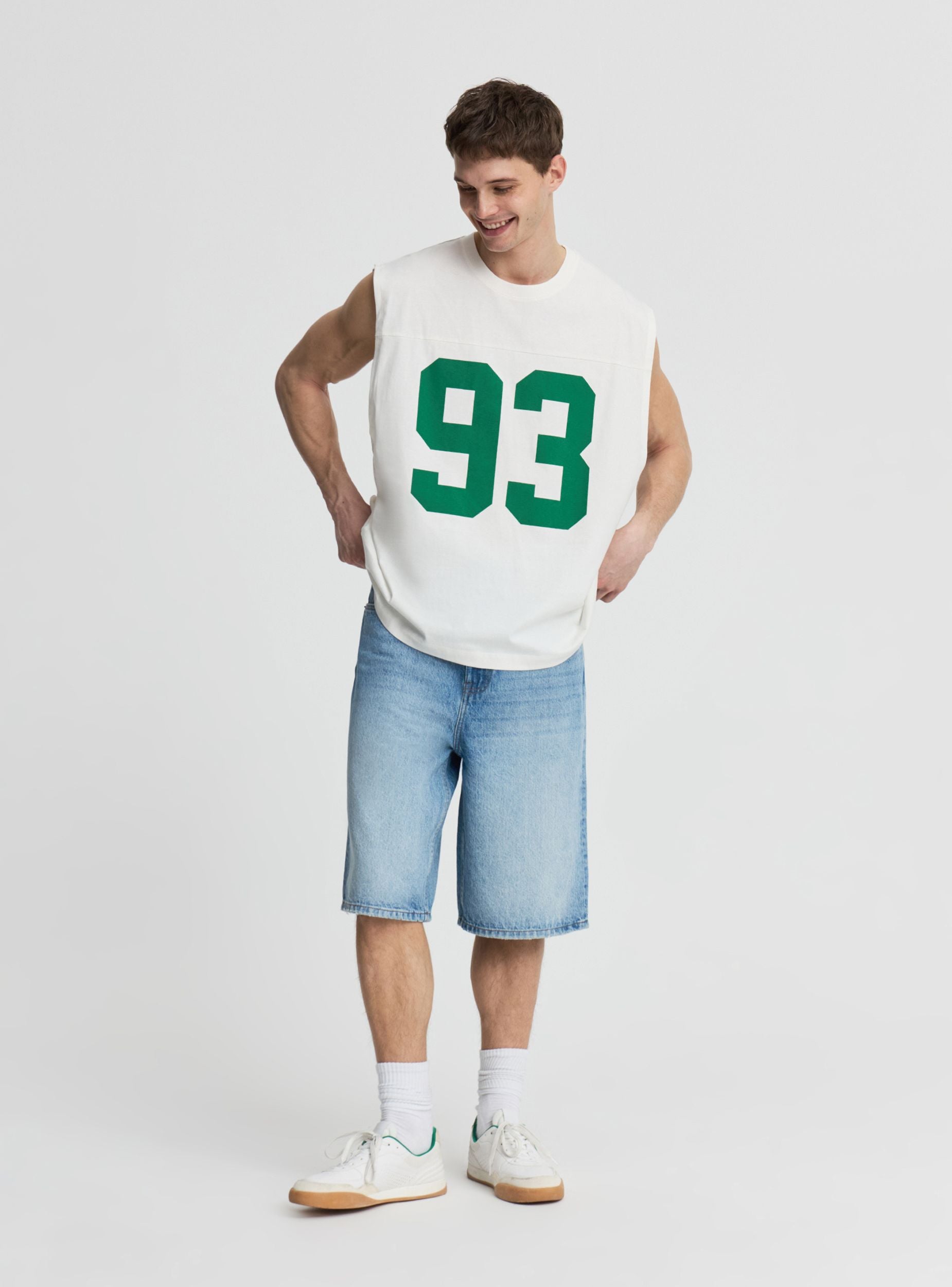 Canotta con stampa numero fit boxy Bianco lana