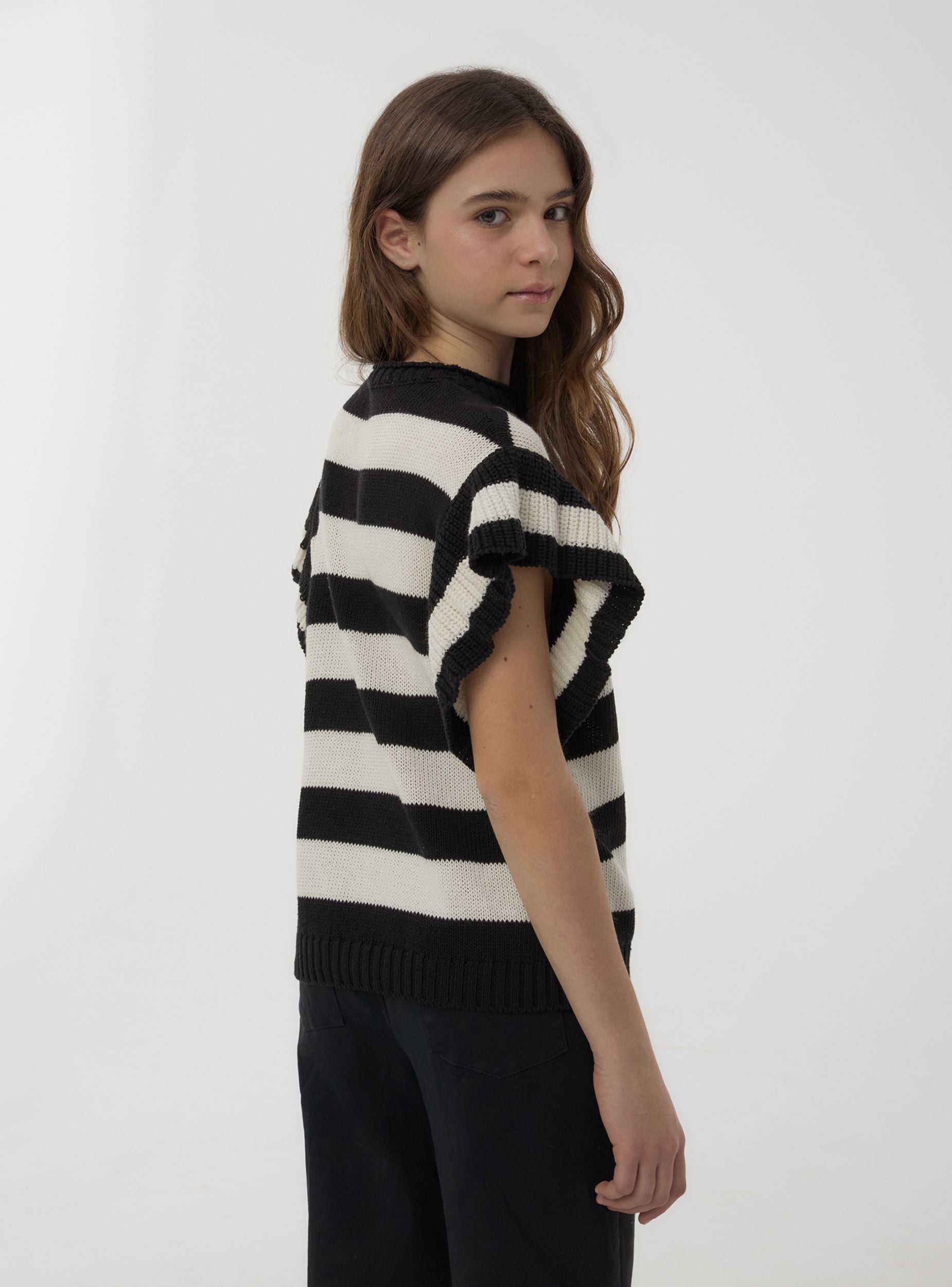 Maglia a righe con maniche corte Var nero