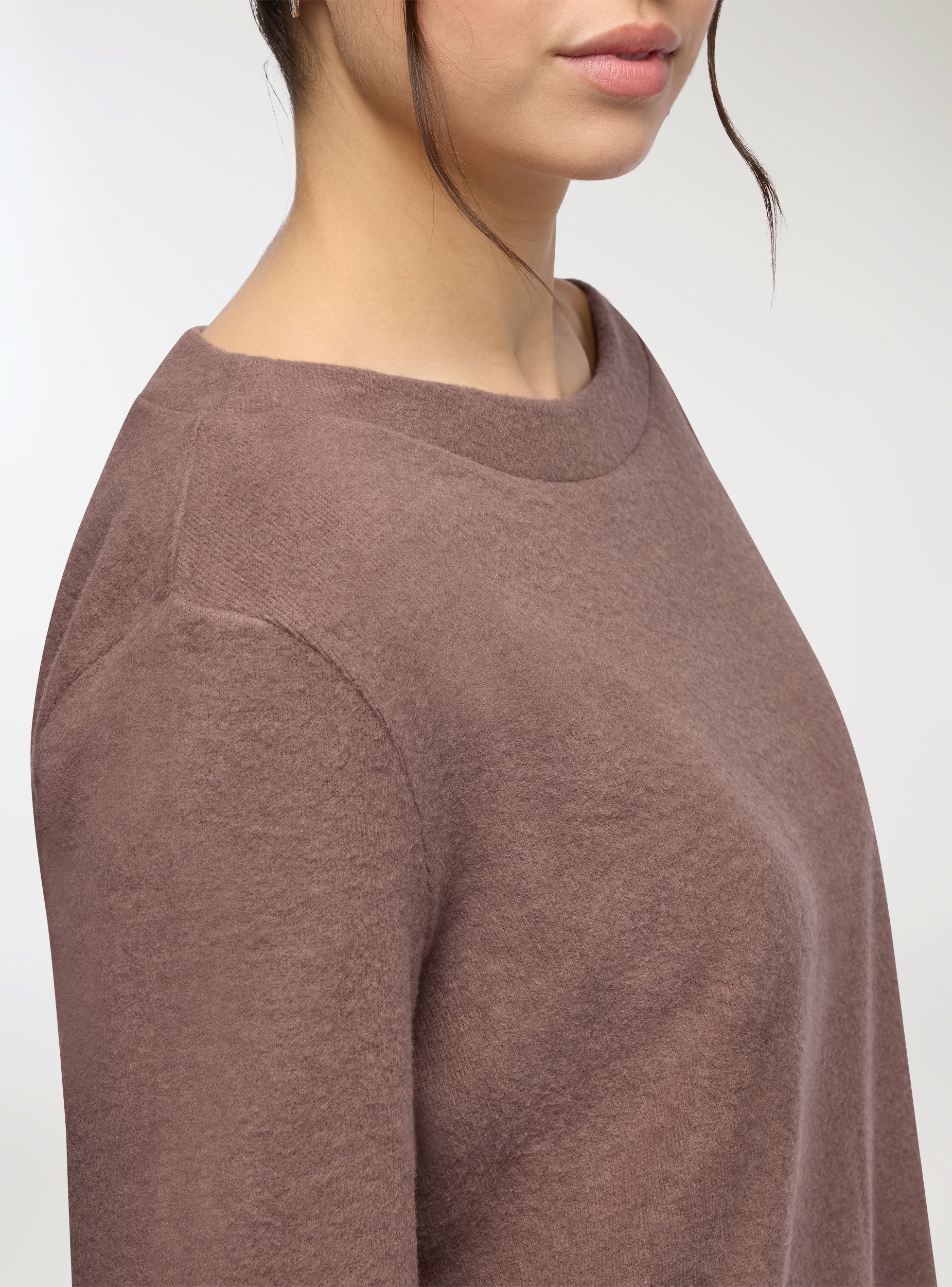 T-shirt in maglia tinta unita Marrone melange donna