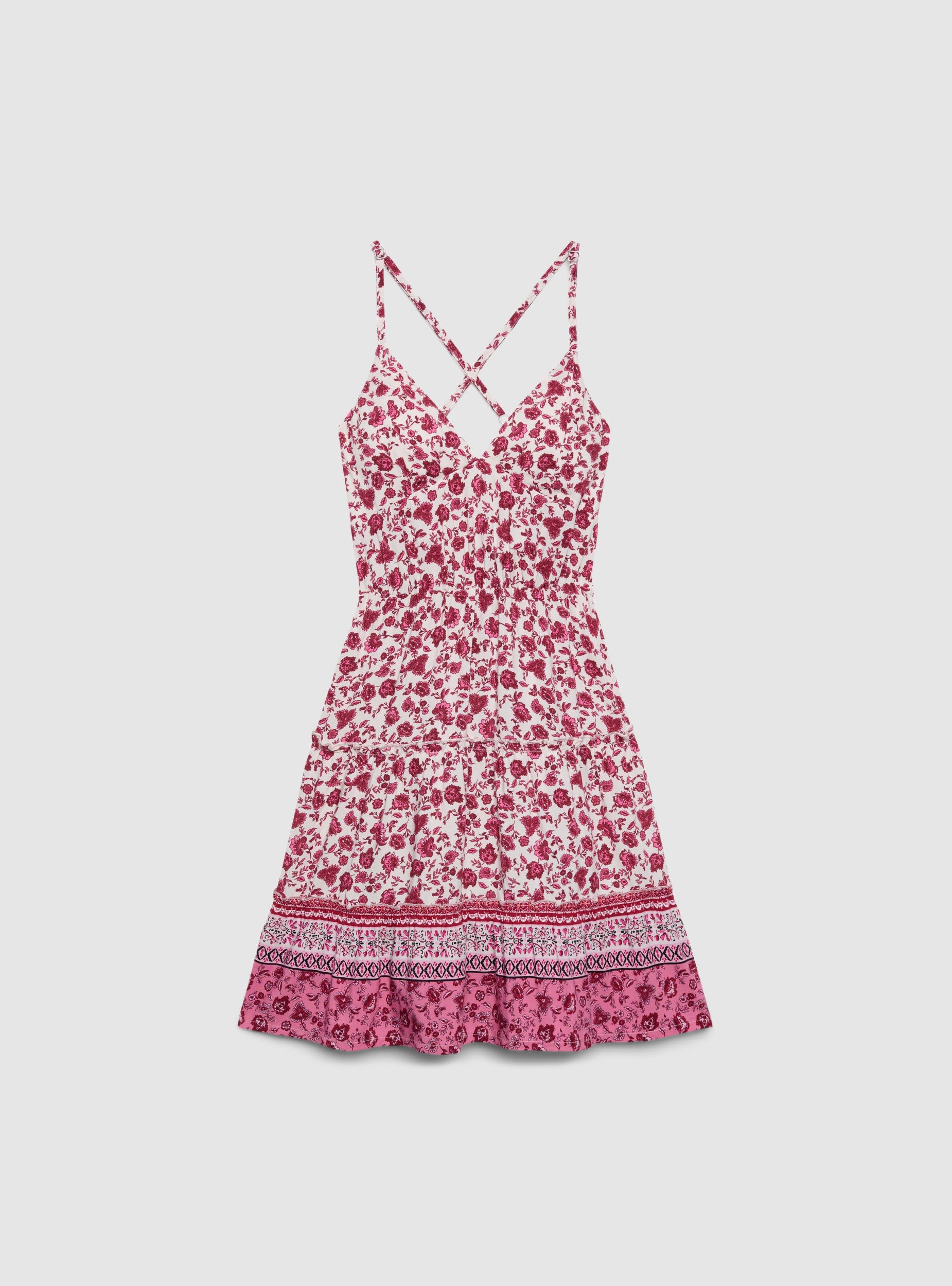 Vestito con bretelline incrociate e stampa floreale Var malva donna