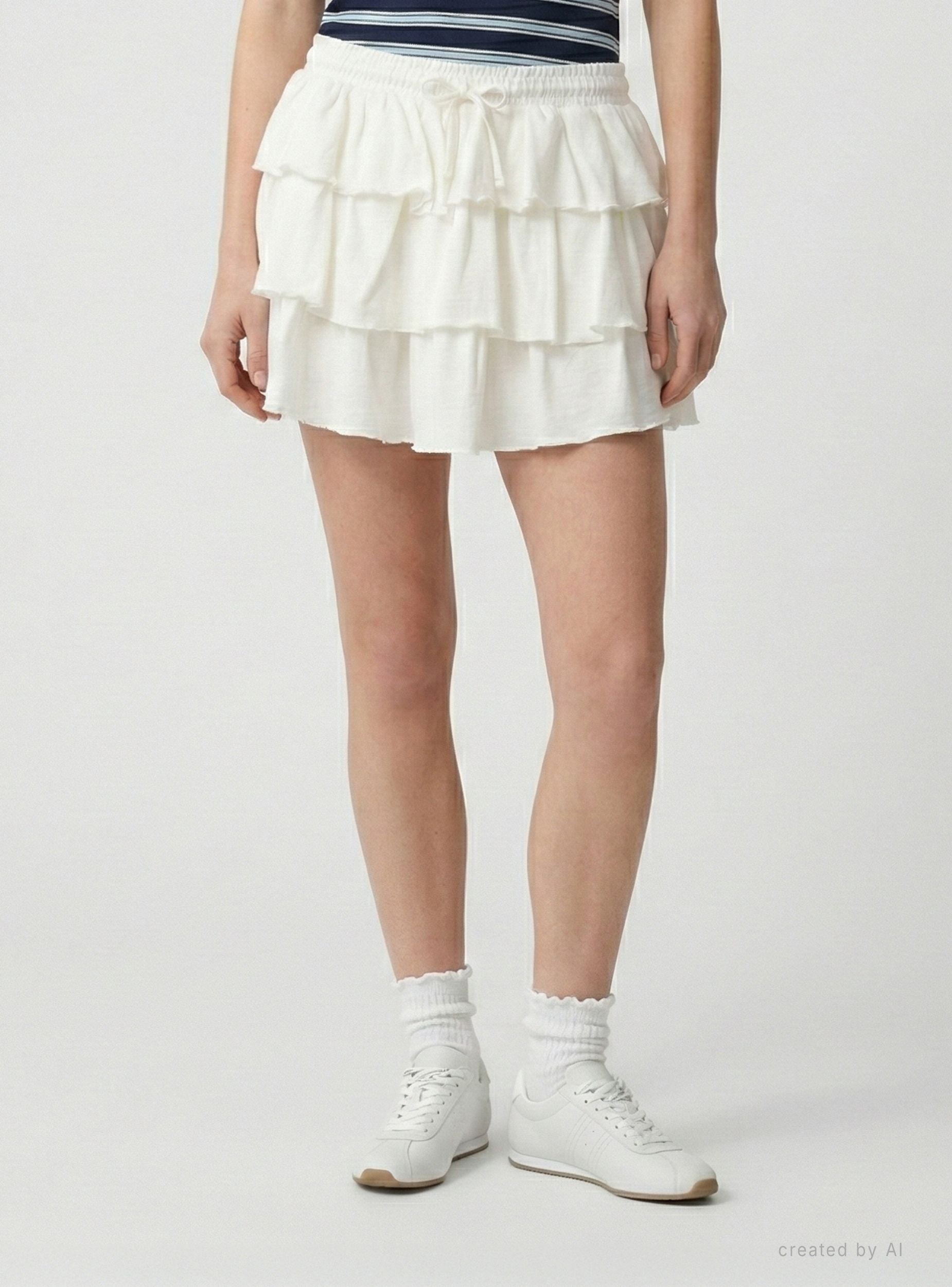 Skort con balze e coulisse Bianco lana
